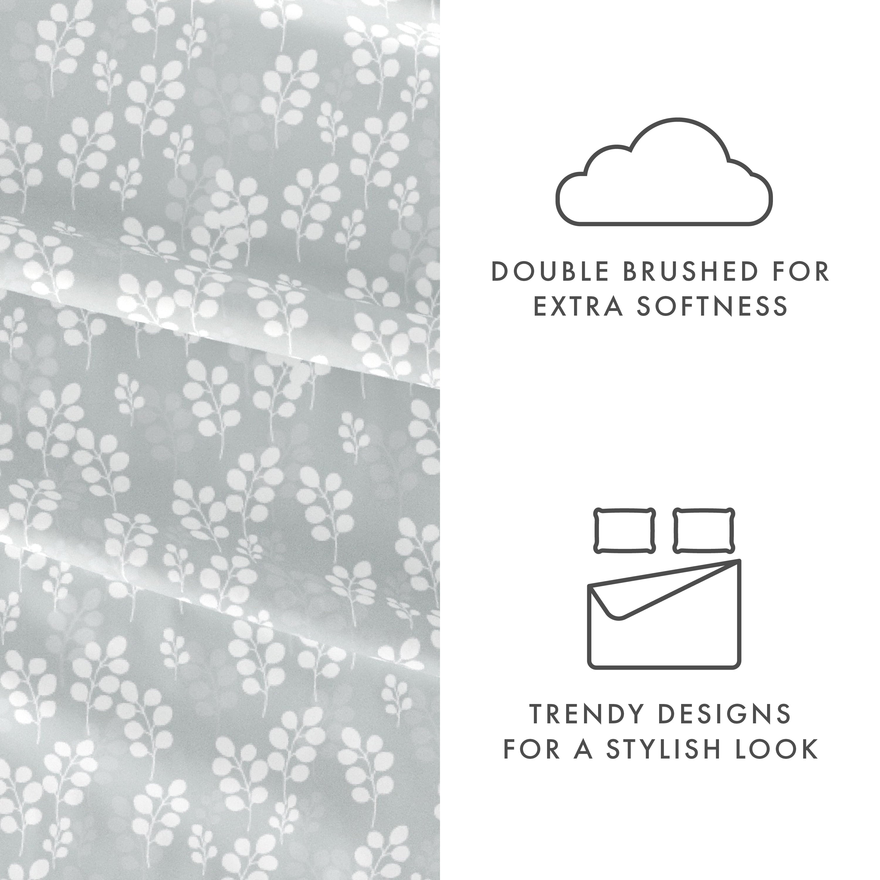 Ultra-Soft 4 Piece Pattern Microfiber Bed Sheets Set, Gray Wheat, Full - Premium Ultra-Soft Pillowcase Pair for Sleeping Detail