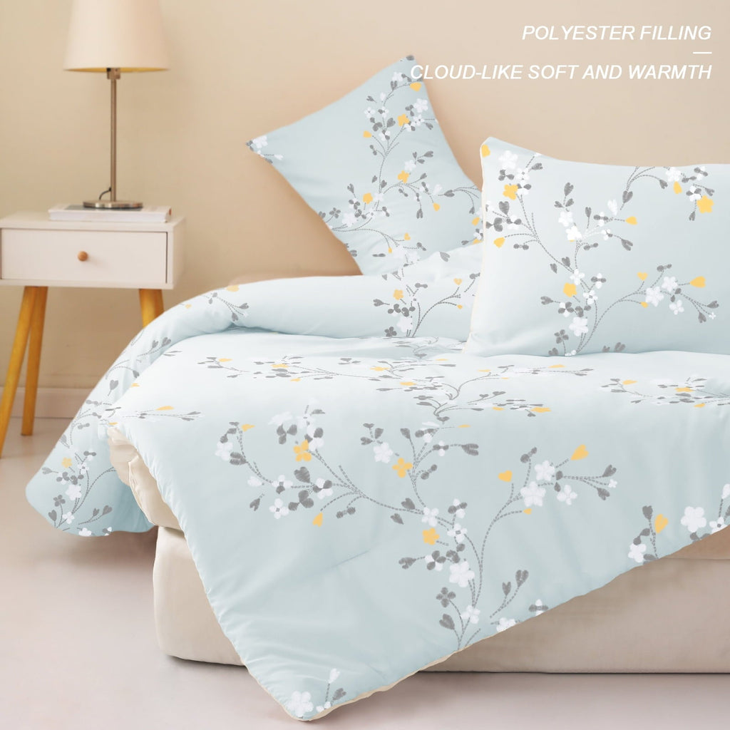 Heavyweight Warmth 3-Piece Floral King Size Comforter Set, Microfiber Bedding Down Alternative Comforter for All Seasons with 2 Pillow S... - Cloud-Like Soft Lightweight Bed Comforter Detail