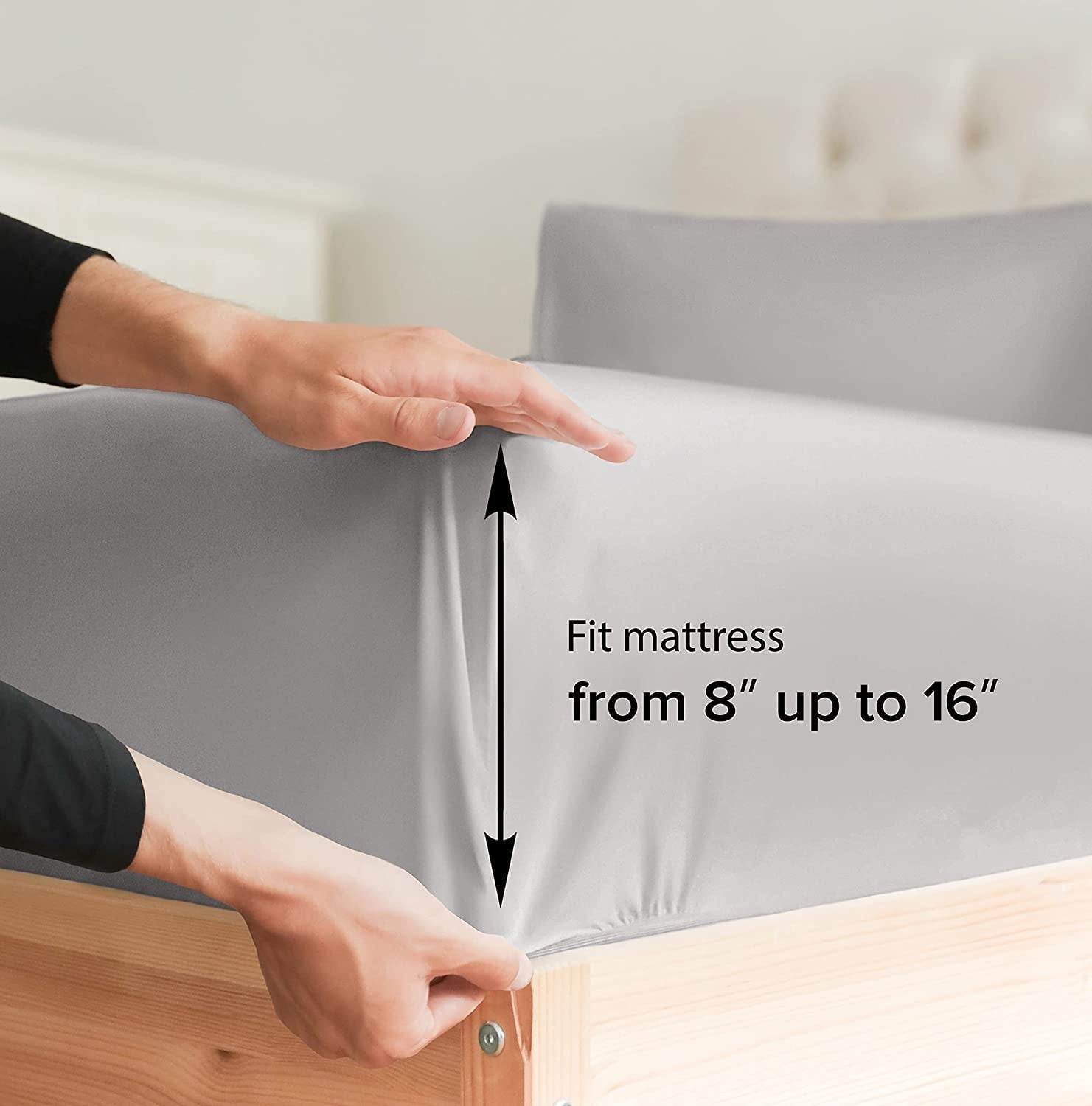 Wrinkle-Resistant 4-Piece 400 Thread Count Cotton Sheet Set - King Size 100% Cotton Sateen Bed Sheets Fits 18"-24" Mattresse... - Premium Ultra-Soft Pillowcase Pair for Sleeping Detail