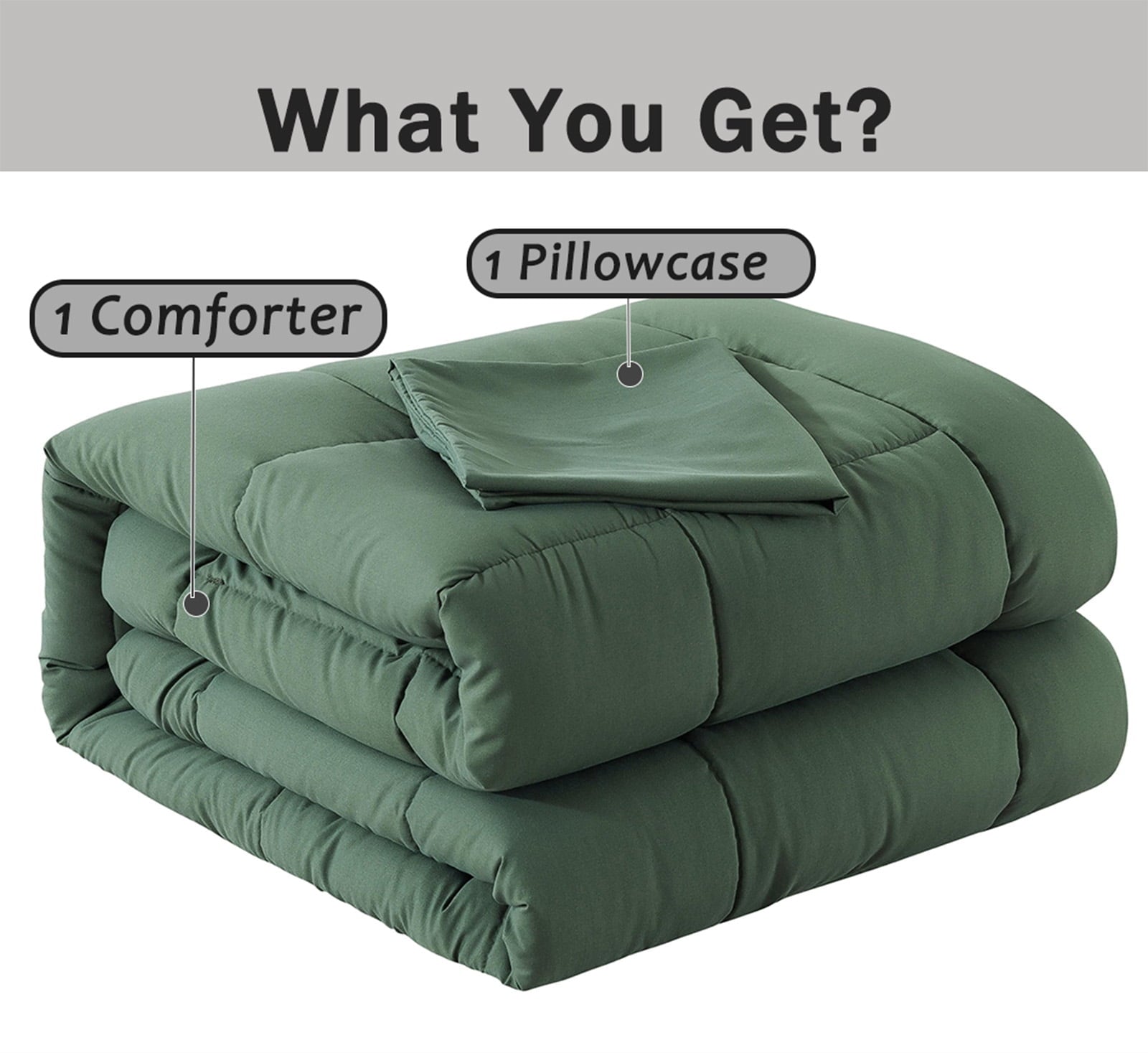 All-Season 3-Piece Twin Size Comforter Set, Green Down Alternative Reversible Bedding Set, All-Season Quilted Soft Comforter wit... - All-Season Down Alternative Comforter Insert Detail
