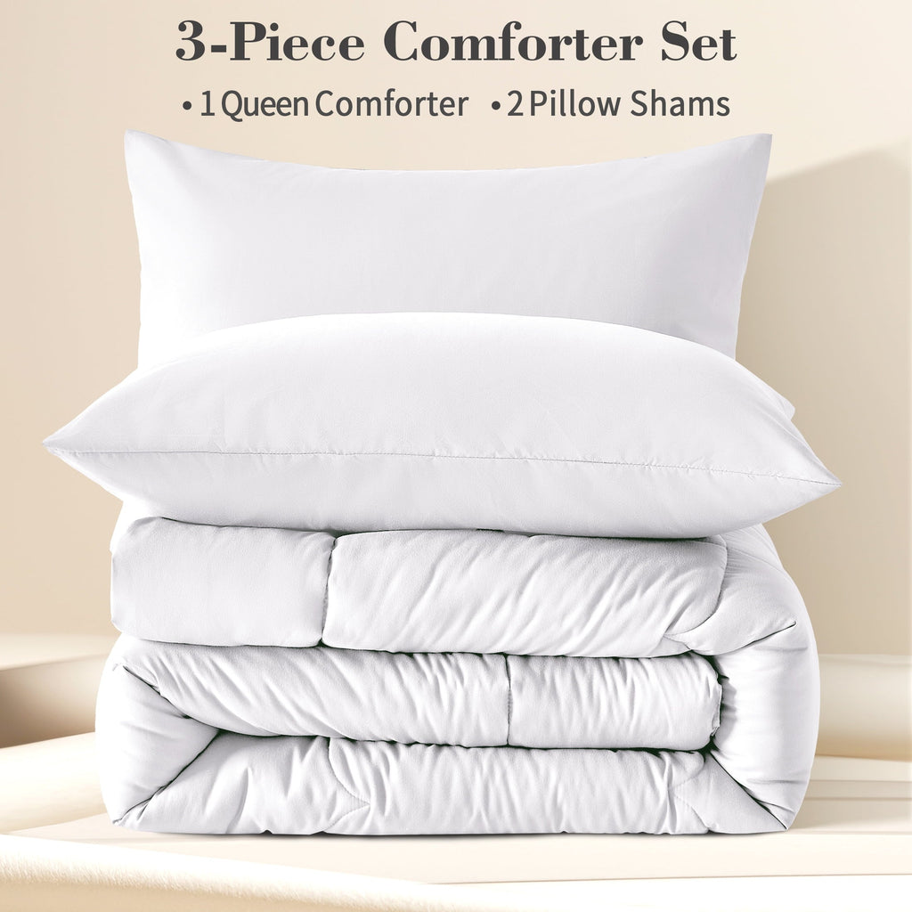 Luxurious Quilted 3-Piece Queen Comforter Set - All-Season Down Alternative Bedding Bundle with 2 Pillow Shams, Premium Soft Bedding Se... - Cloud-Like Soft Lightweight Bed Comforter Detail