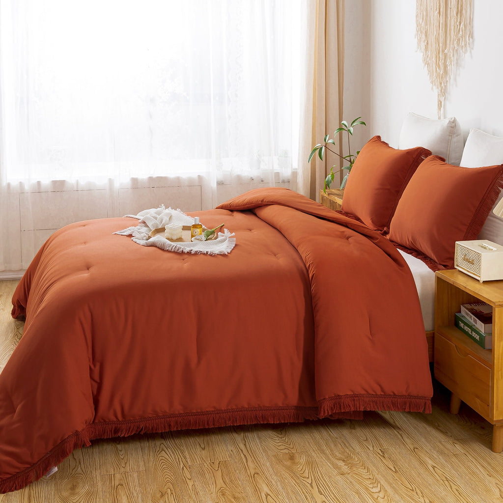 Fluffy Down Alternative King Size Comforter Sets Burnt Orange, 3 Pieces Soft Fluffy Boho Bedding Comforter Sets for King Bed, All Season Terr... - Hypoallergenic Ultra-Fluffy Quilt for Winter Detail