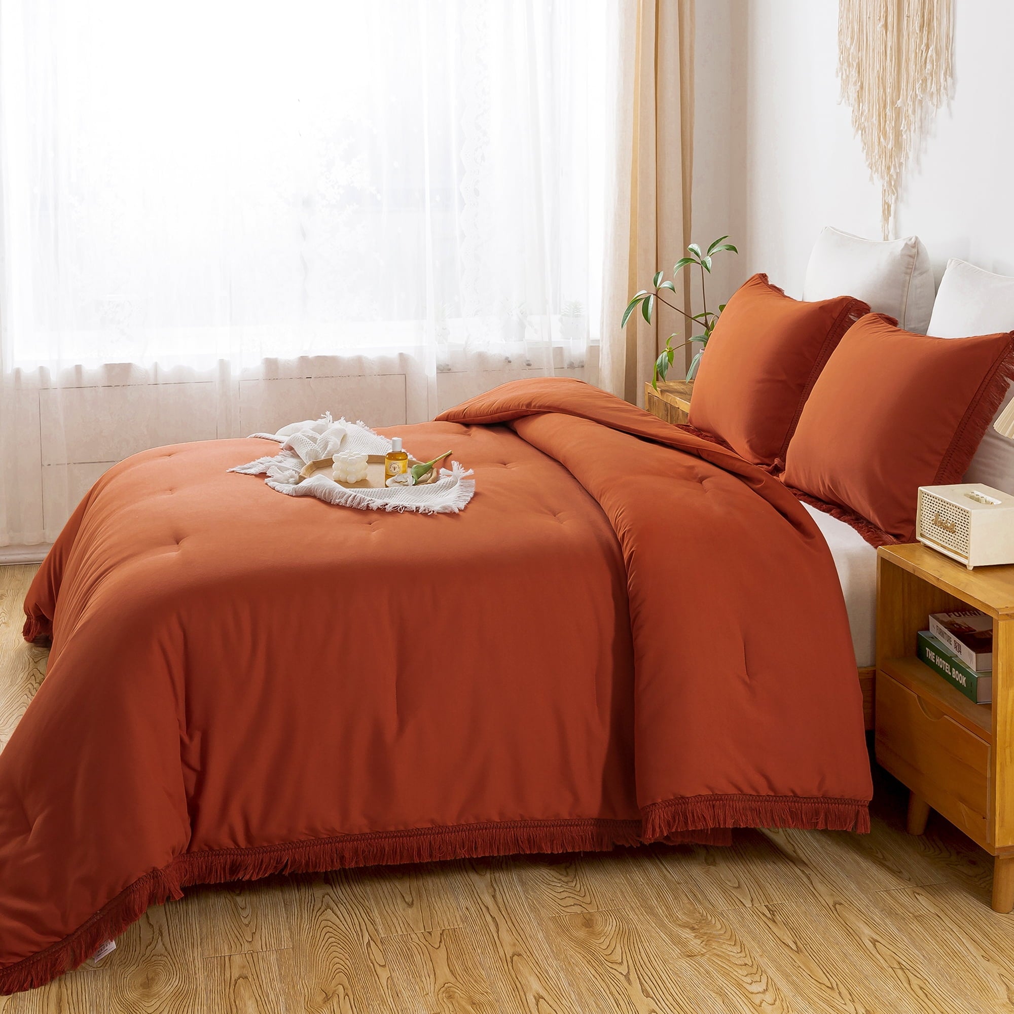 Fluffy Down Alternative King Size Comforter Sets Burnt Orange, 3 Pieces Soft Fluffy Boho Bedding Comforter Sets for King Bed, All Season Terr... - Hypoallergenic Ultra-Fluffy Quilt for Winter Detail