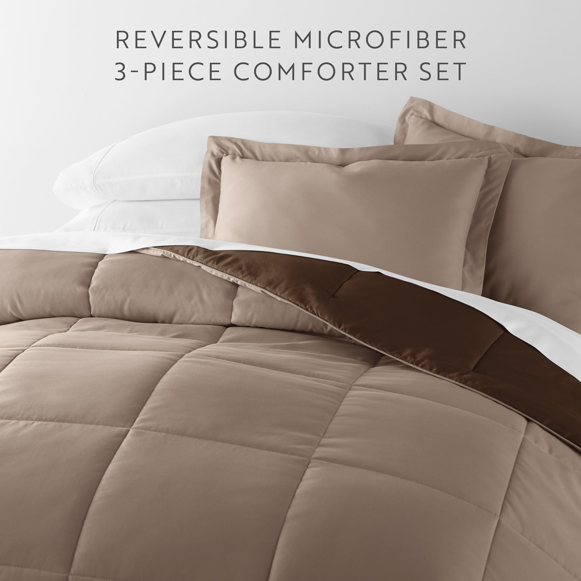 Fluffy Down Alternative All Season Reversible Comforter Set Breathable Cool in Taupe & Chocolate Brown Full/Queen Size Bedding - All-Season Down Alternative Comforter Insert Detail