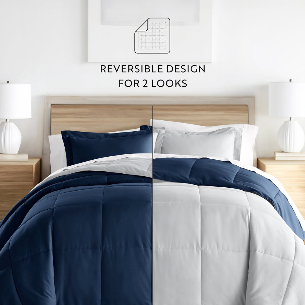 Hypoallergenic Cloud 2-Piece Navy & Gray Reversible Down Alternative Comforter Set, Twin/Twin XL - Hypoallergenic Ultra-Fluffy Quilt for Winter Detail