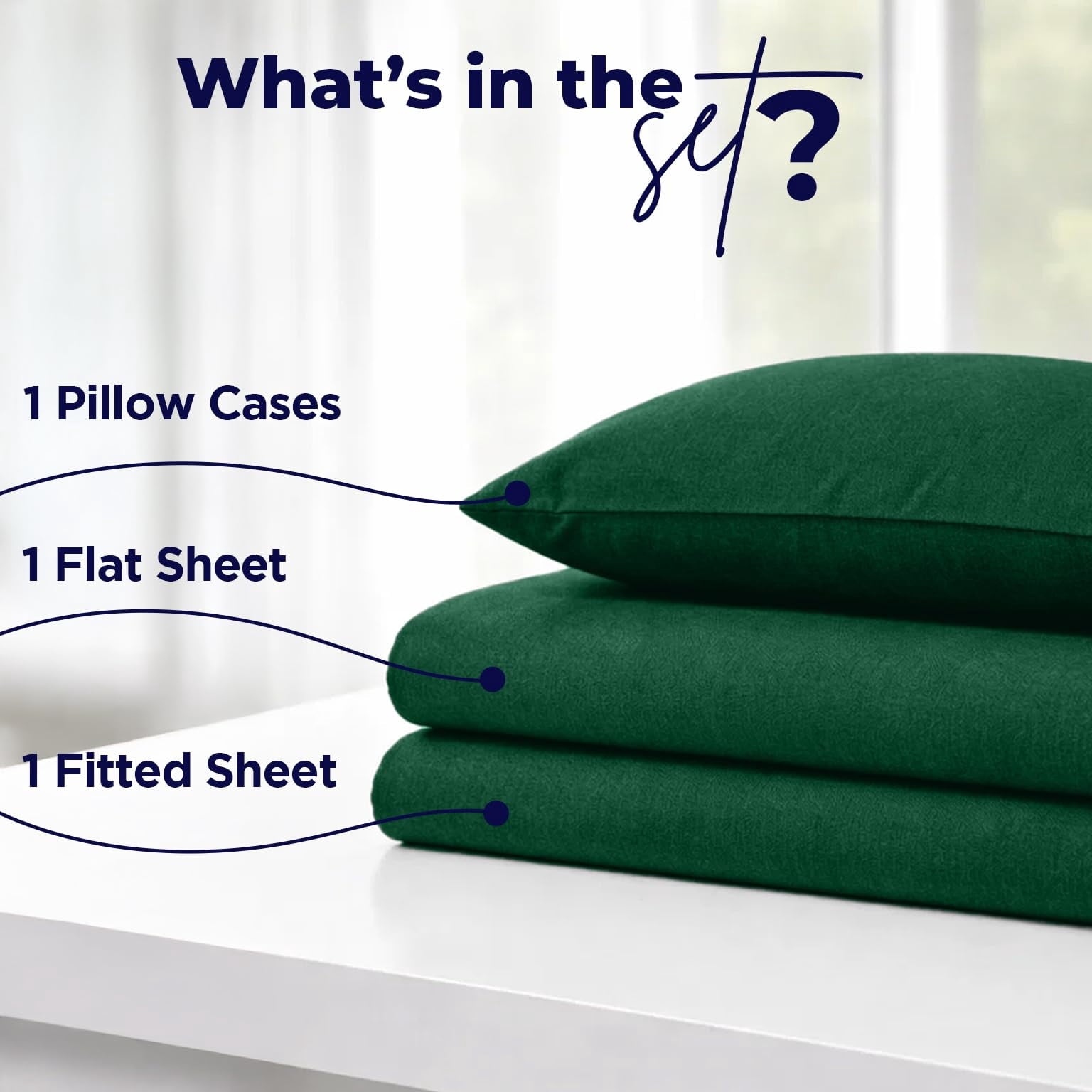 Cooling Sateen Bed Sheet Set Twin 3 Piece Hunter Green Breathable Soft Cotton Jersey Sheets with Deep Pockets, Unisex - Premium Ultra-Soft Pillowcase Pair for Sleeping Detail