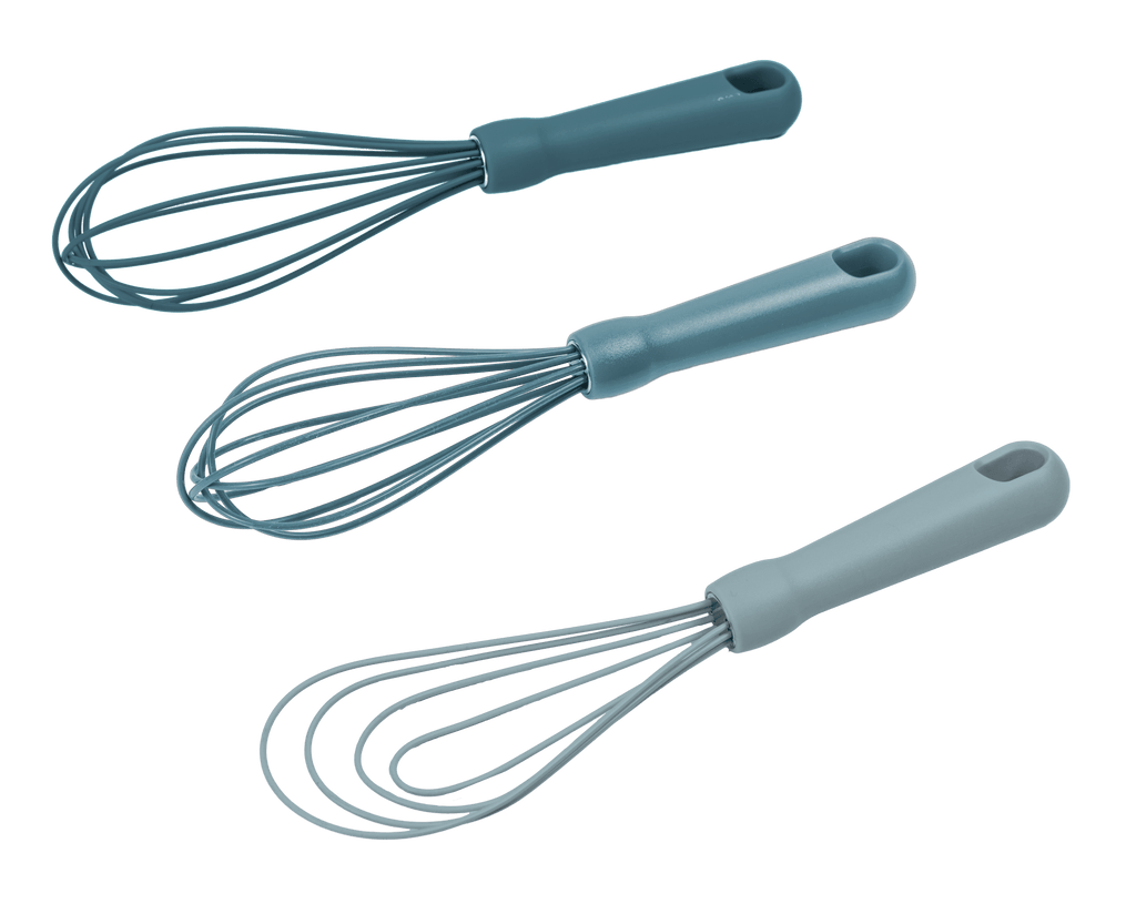 Ergonomic Manual 3-Piece Silicone Whisk Set, 10.5"/10.4"/9.6" L, Blue Color - Kitchen Gadget Tool for Quick Food Prep Detail