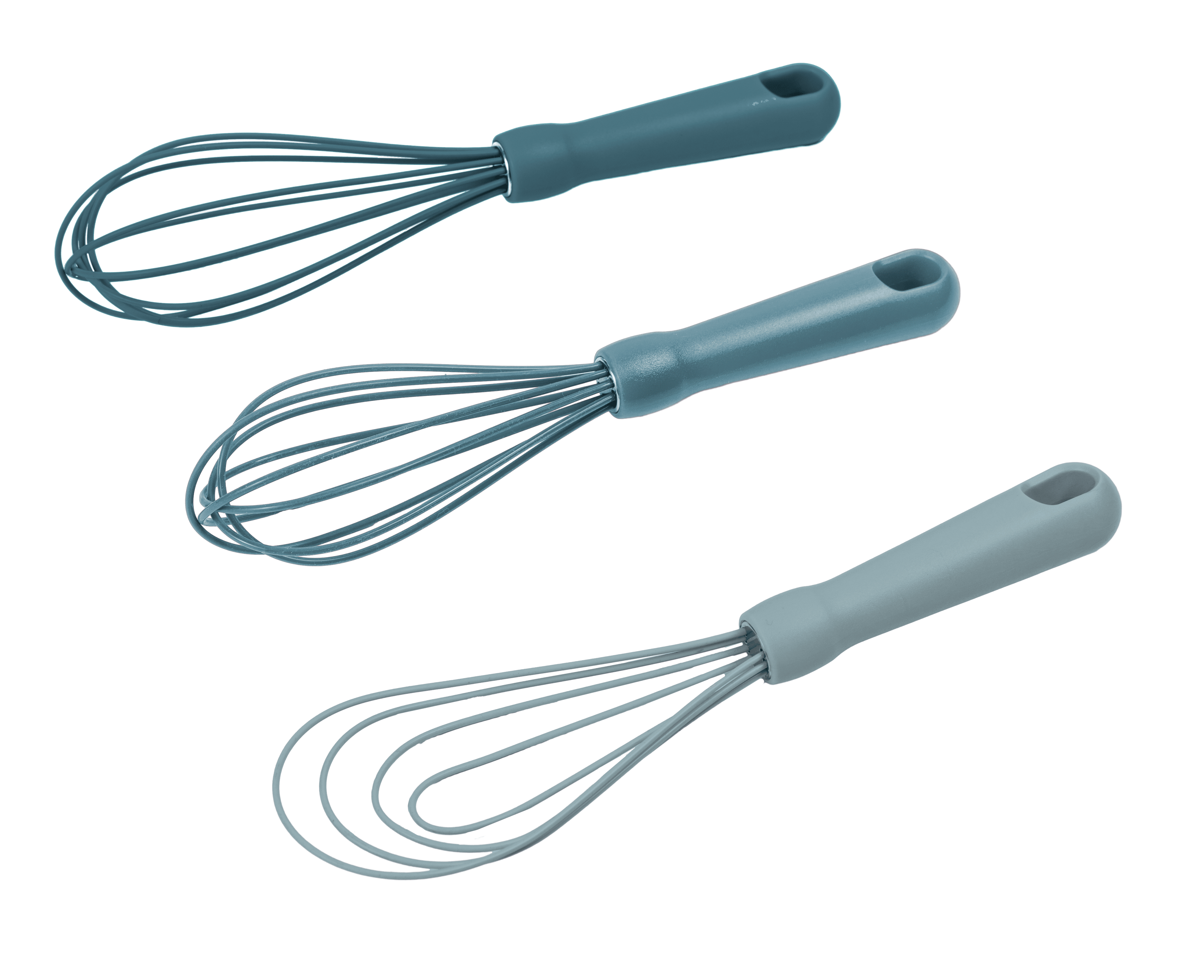 Ergonomic Manual 3-Piece Silicone Whisk Set, 10.5"/10.4"/9.6" L, Blue Color - Kitchen Gadget Tool for Quick Food Prep Detail