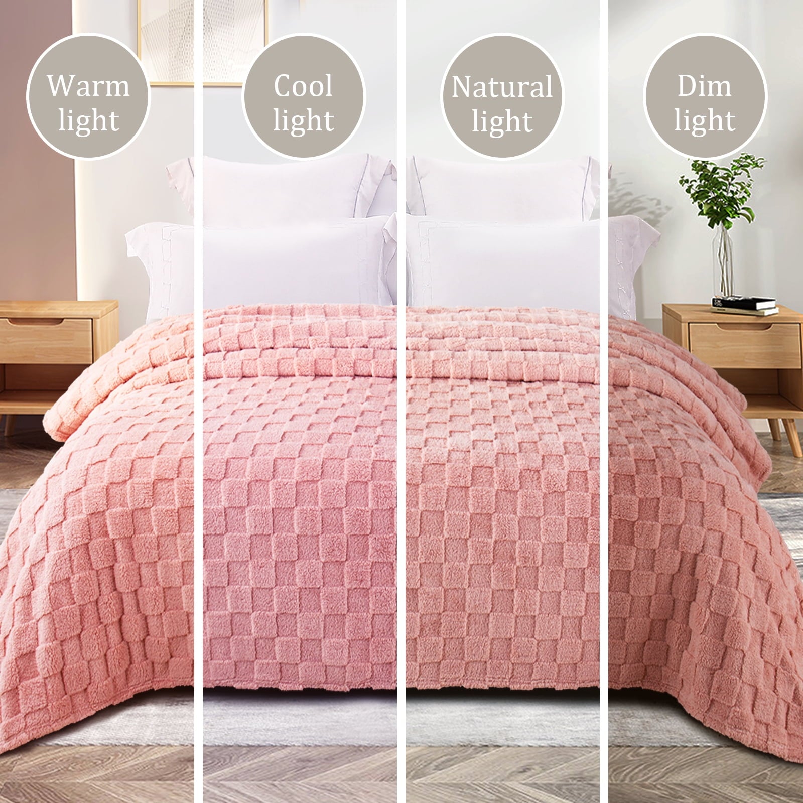 Super Soft Flannel Fleece Throw Blanket for Couch, Super Soft Warm Lightweight Checkered Pattern Blanket for All Seasons, Pink, 50"x60" - Cozy Fleece Throw Blanket for Couch & Bed Detail