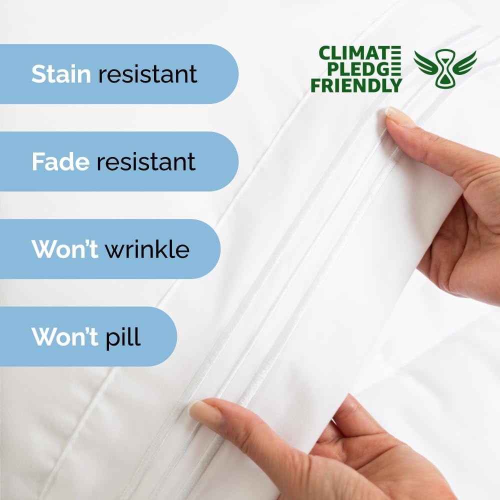 Cooling Sateen 4-Piece Ultra Soft & Comfy Hotel Luxury Sheet Set - Full Size Cooling Bed Sheet Fits 8"-16" Mattresses, White - Cooling Hotel Quality Bedding Sheets and Pillowcases Detail