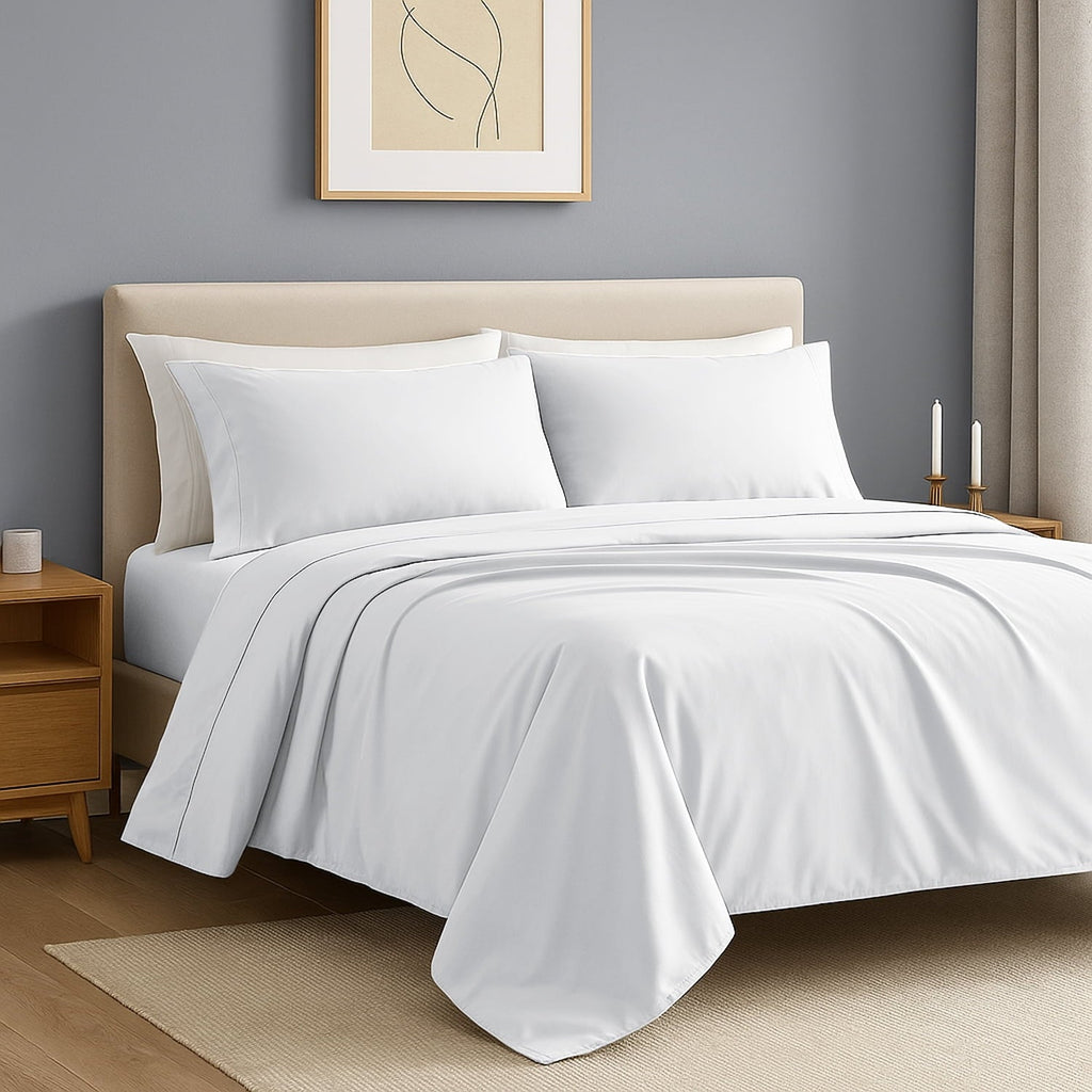 Premium Egyptian Cotton IR 3 Piece 1800 Series Deep Pocket Soft Microfiber Solid Bed Sheet Set for Kids, White Twin Size - Luxury Bed Sheet Set with Deep Pockets Detail