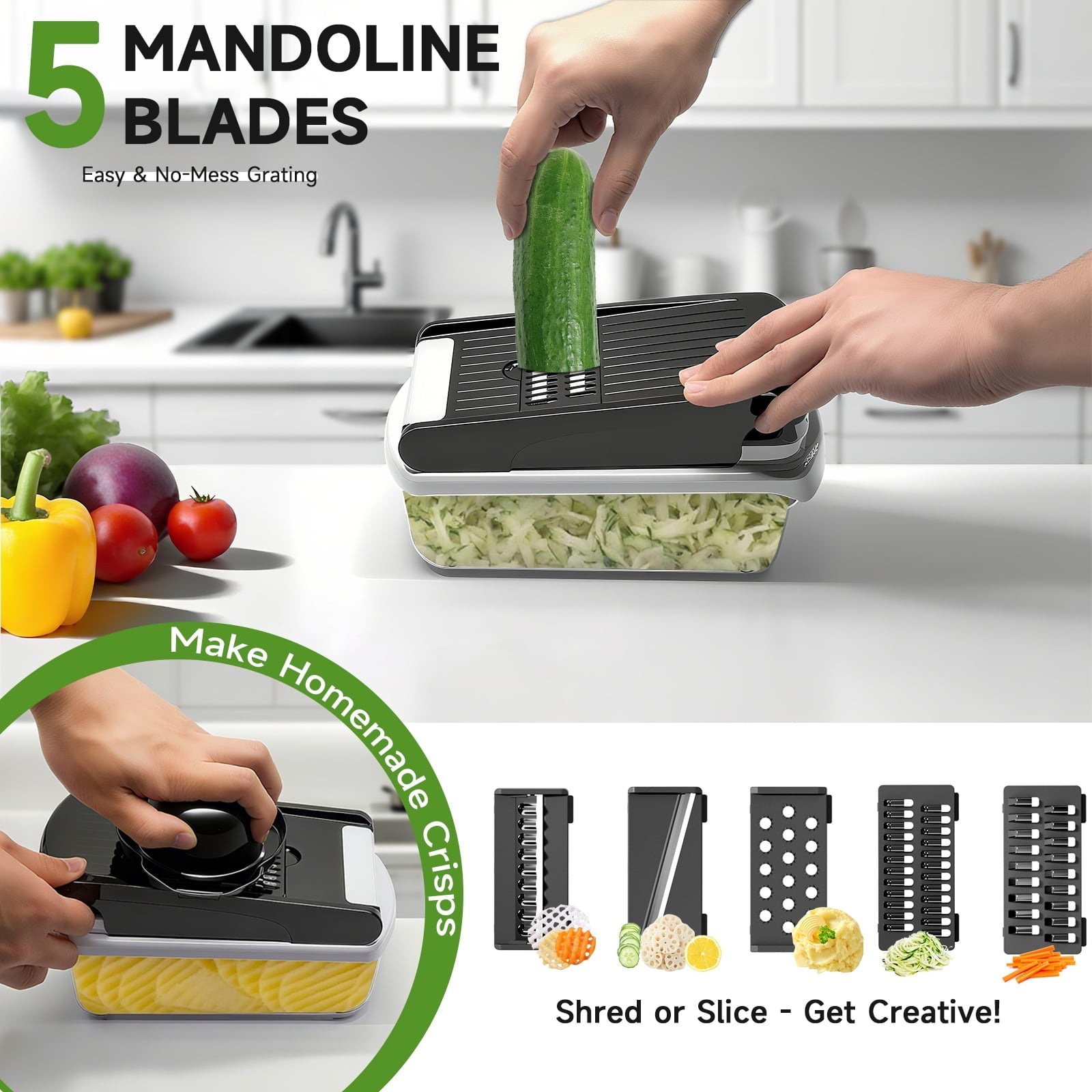 Ergonomic Manual Vegetable Chopper Food Slicer, 15 in 1 Multi-Function Food Chopper for Onion, Veggie, Cheese Grater, Vegetable... - Premium Stainless Steel Garlic Presser & Peeler Detail