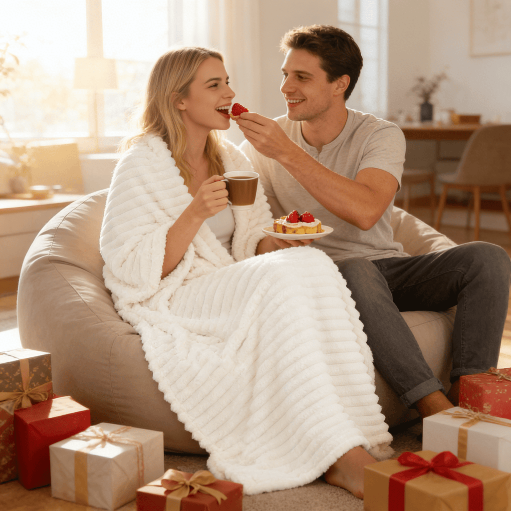 Reversible Sherpa White Fleece Throw Blanket for Couch, Super Soft Cozy Blankets and Throws, Decorative Fleece Blankets for Women Men G... - Luxury Knitted Decorative Throw Blanket with Fringes Detail