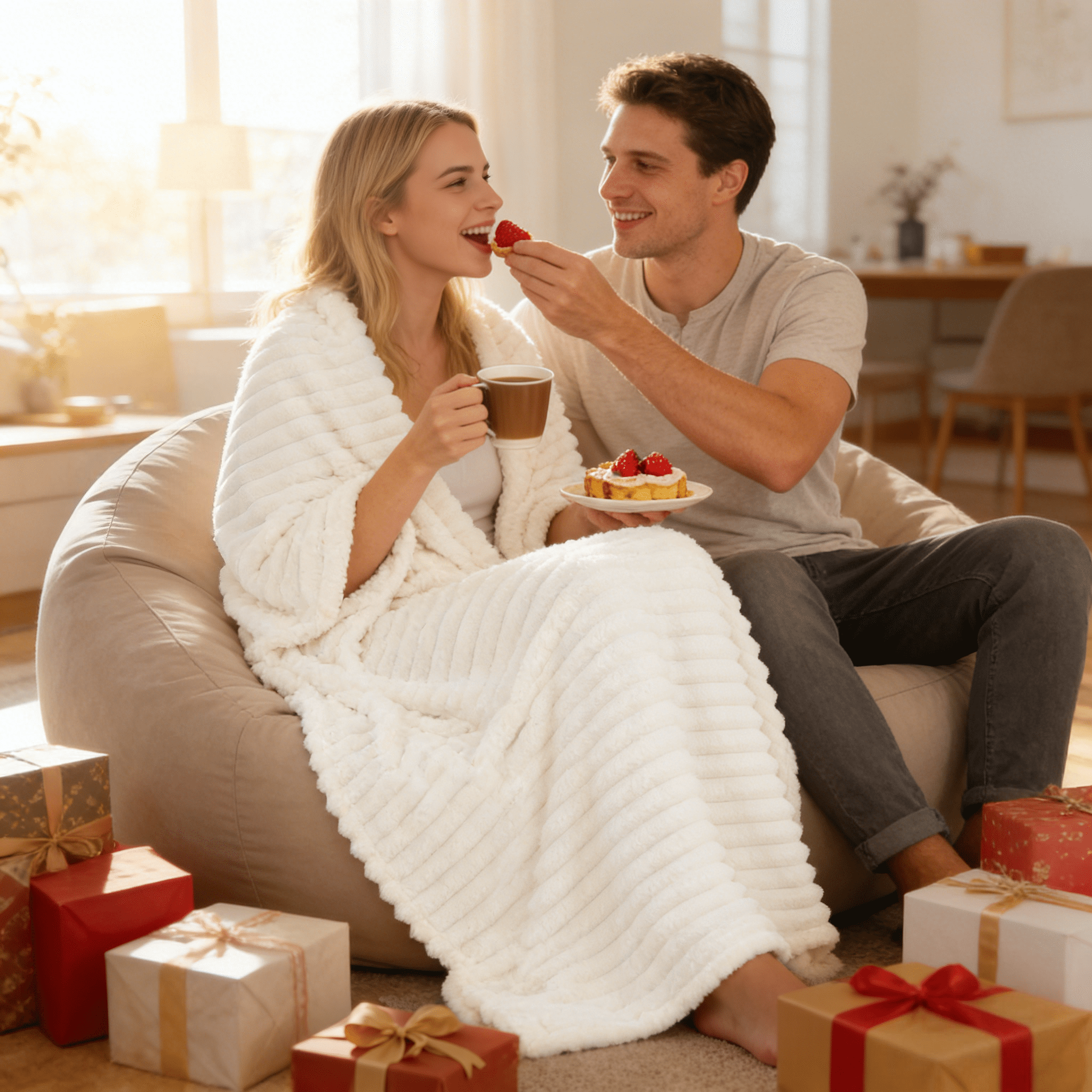 Reversible Sherpa White Fleece Throw Blanket for Couch, Super Soft Cozy Blankets and Throws, Decorative Fleece Blankets for Women Men G... - Luxury Knitted Decorative Throw Blanket with Fringes Detail