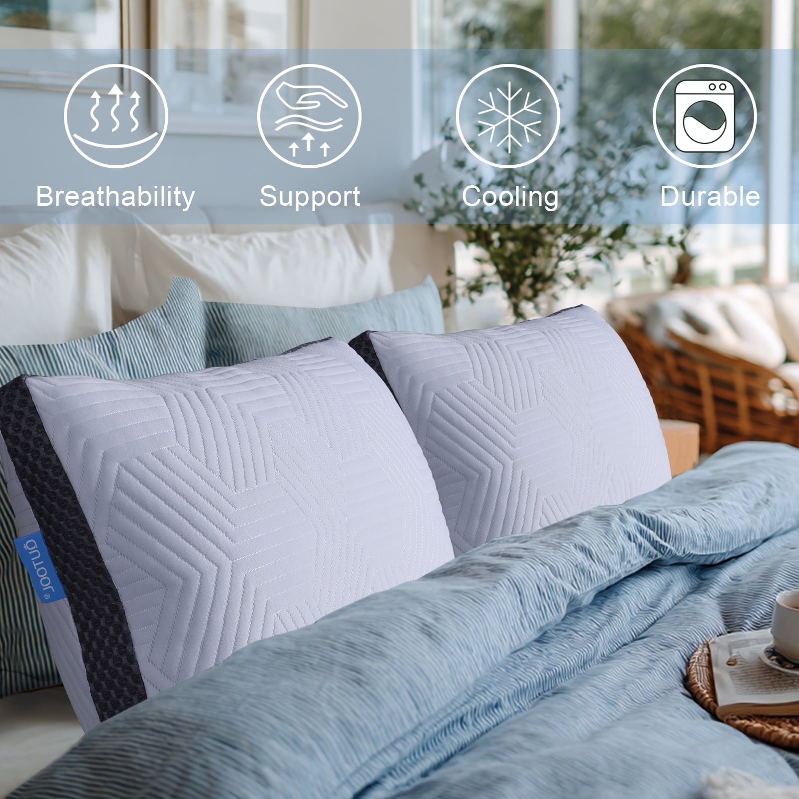 Fluffy Shredded Soft Bed Pillow, Shredded Memory Foam Pillow, Comfortable Sleeping Pillow, Standard Size, Affordable Everyday Use - Orthopedic Shredded Foam Bed Pillow Set Detail