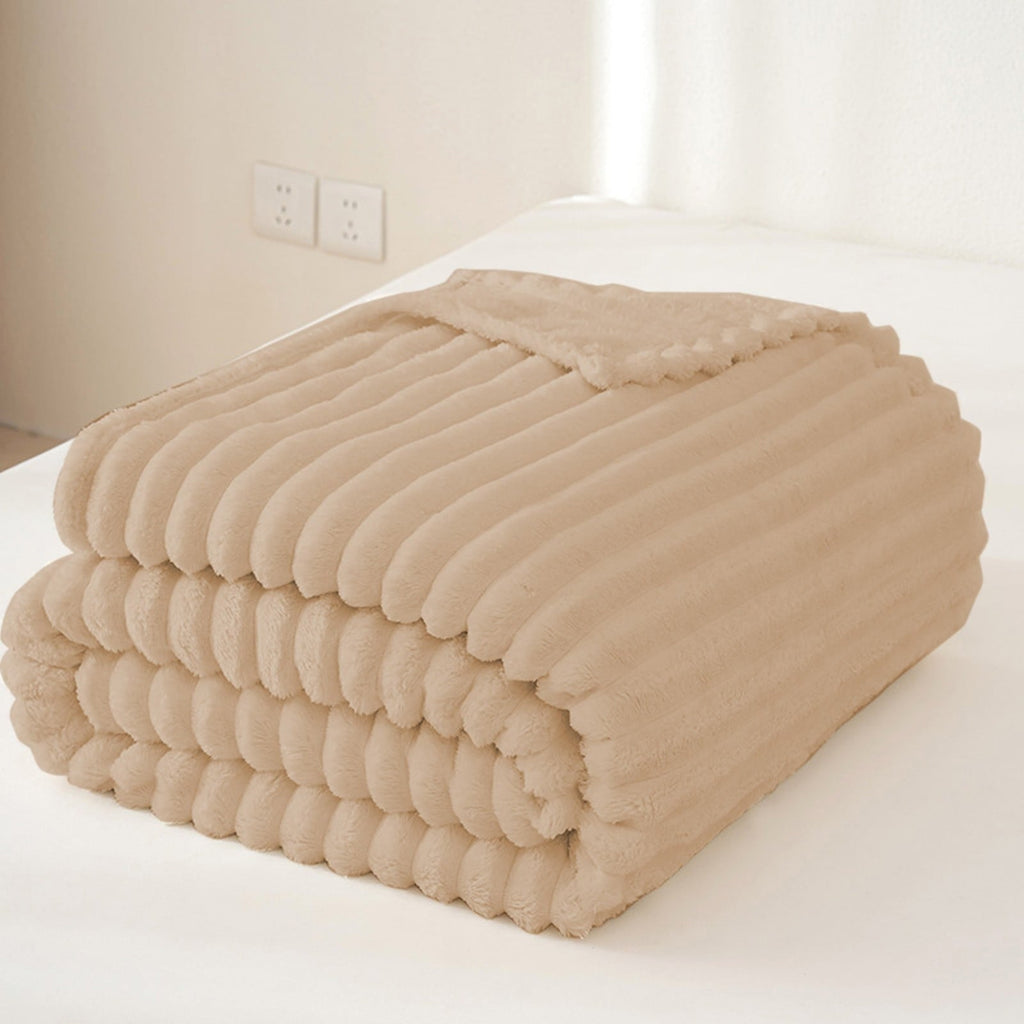 Cozy Fleece Extra Large Throw Blanket for Couch Home Office Hotel 100% Cotton Super Soft Blanket for Adult 47"x70" Khaki - Lightweight Plush Warm Blanket for All Seasons Detail