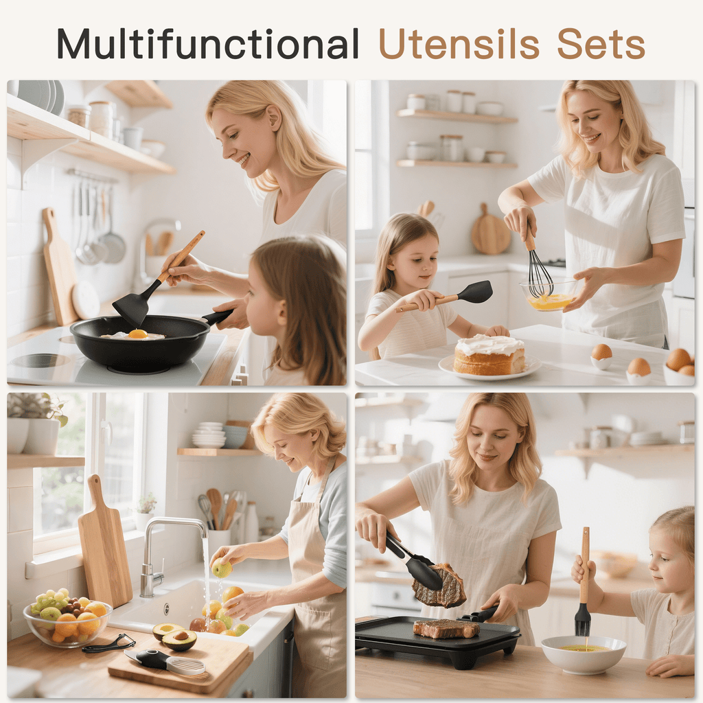 Non-Stick Safe Silicone Cooking Utensils Set, 38 PCS Kitchen Utensils Set for 446°F Heat Resistant, Food Grade Utensil Sets with Woo... - Premium Stainless Steel Cooking Utensil for Non-Stick Pots Detail