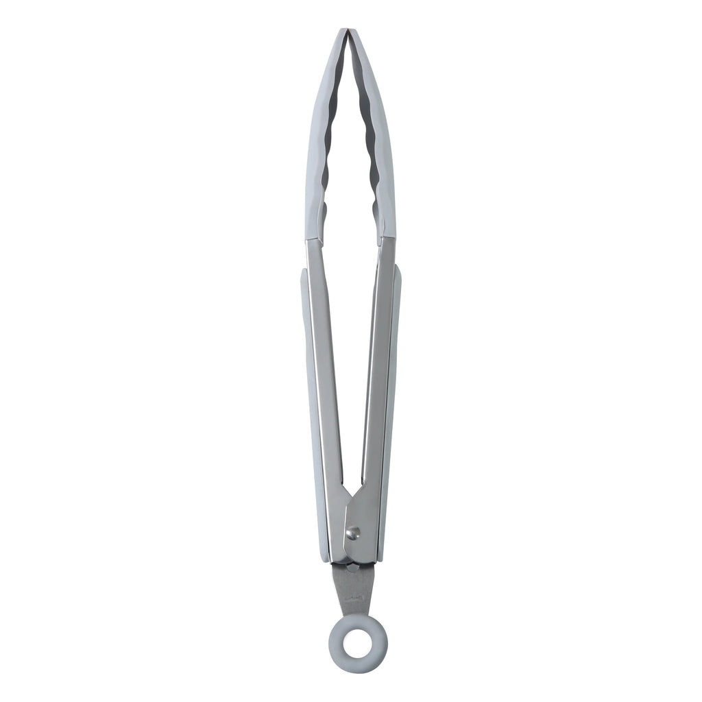 Durable Steel 9" Stainless Steel and Silicone Locking Tongs, Soft Grip Handle, Grey Flannel - High-Precision Culinary Tool for Baking & Cooking Detail