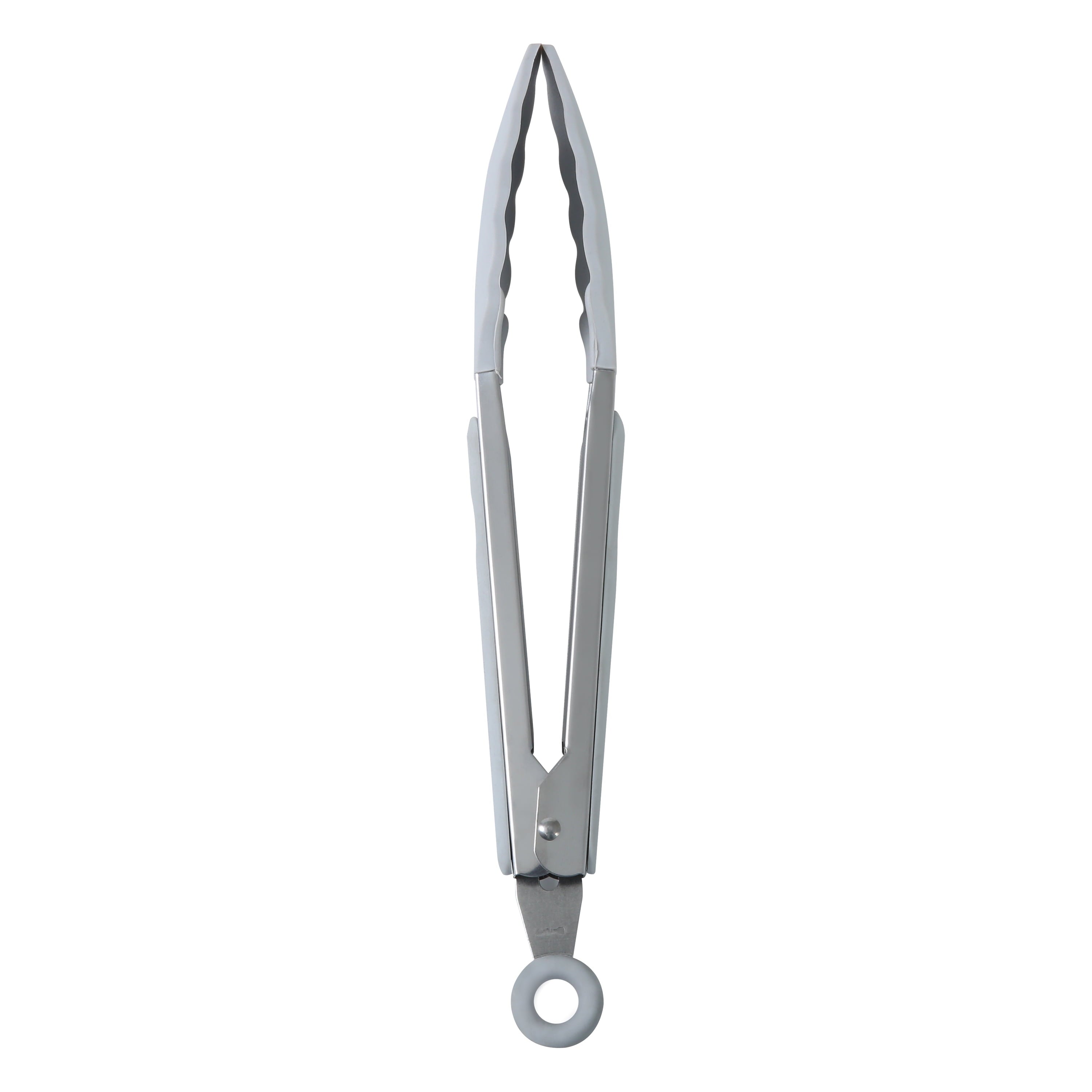 Durable Steel 9" Stainless Steel and Silicone Locking Tongs, Soft Grip Handle, Grey Flannel - High-Precision Culinary Tool for Baking & Cooking Detail