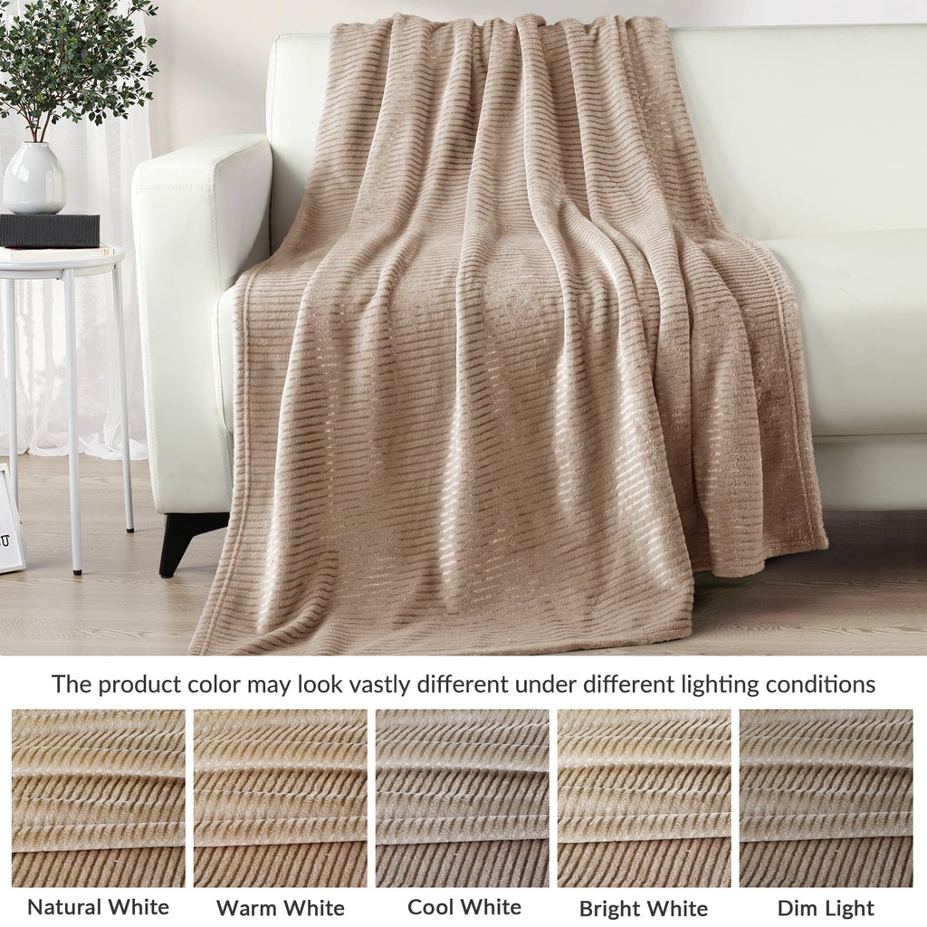 Cozy Fleece Soft Throw Blanket, 50"x60", Camel - Luxury Knitted Decorative Throw Blanket with Fringes Detail