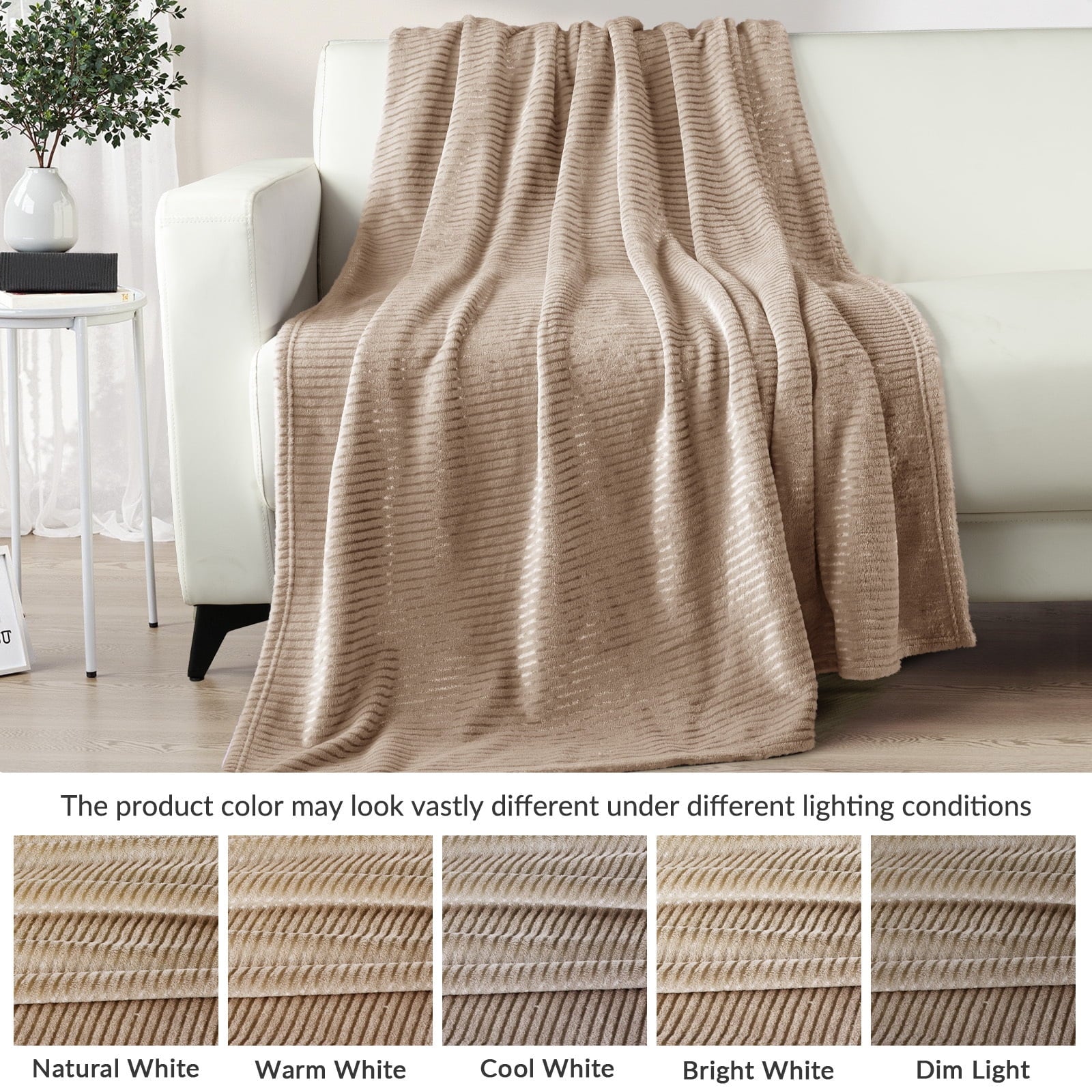 Cozy Fleece Soft Throw Blanket, 50"x60", Camel - Luxury Knitted Decorative Throw Blanket with Fringes Detail