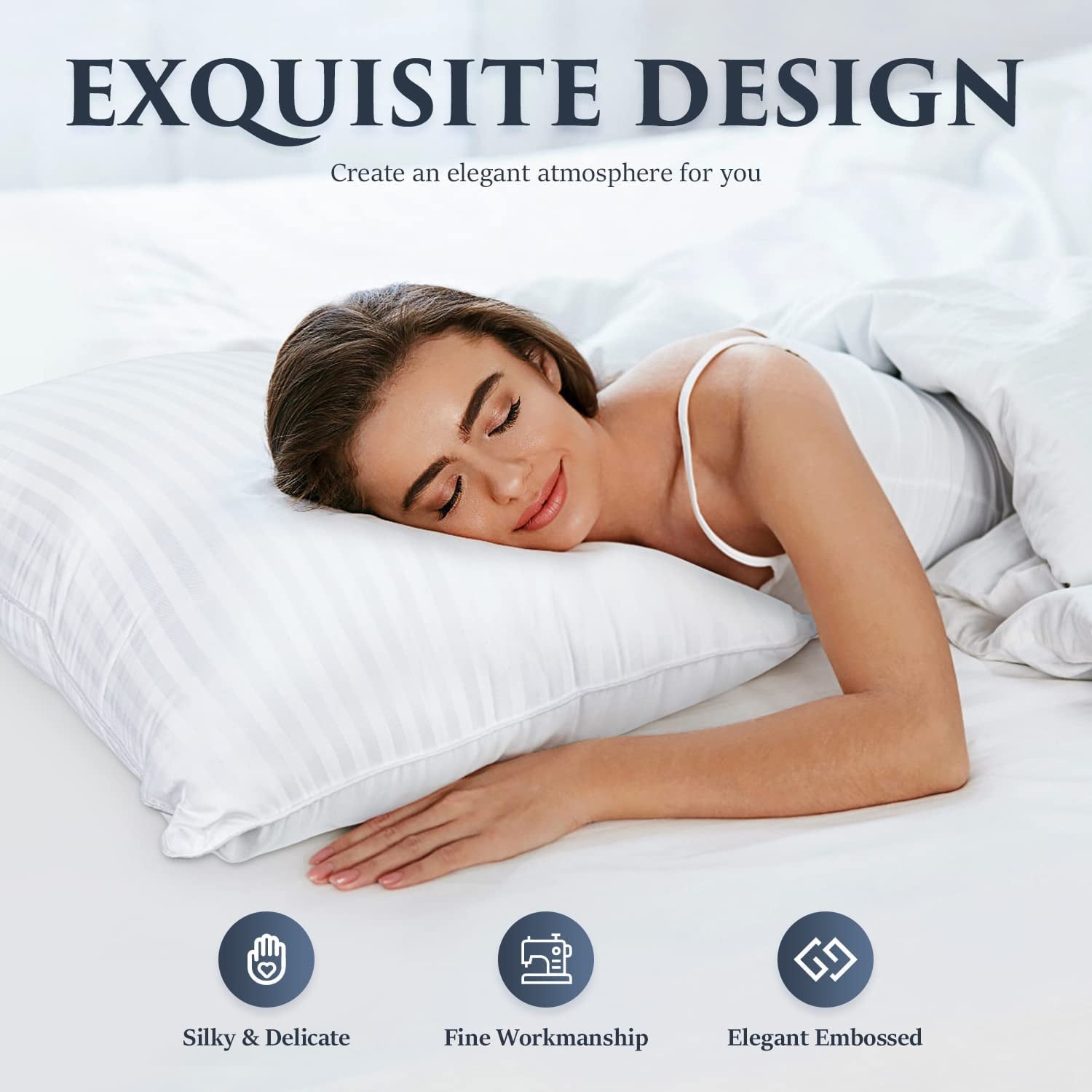 Orthopedic Support Bed Pillows 2-Pack Queen Size Luxury Hotel Pillow for Side and Back Sleeper Pillows for Bed with Cooling Cover - Hotel Quality Plush Sleeping Pillows Detail