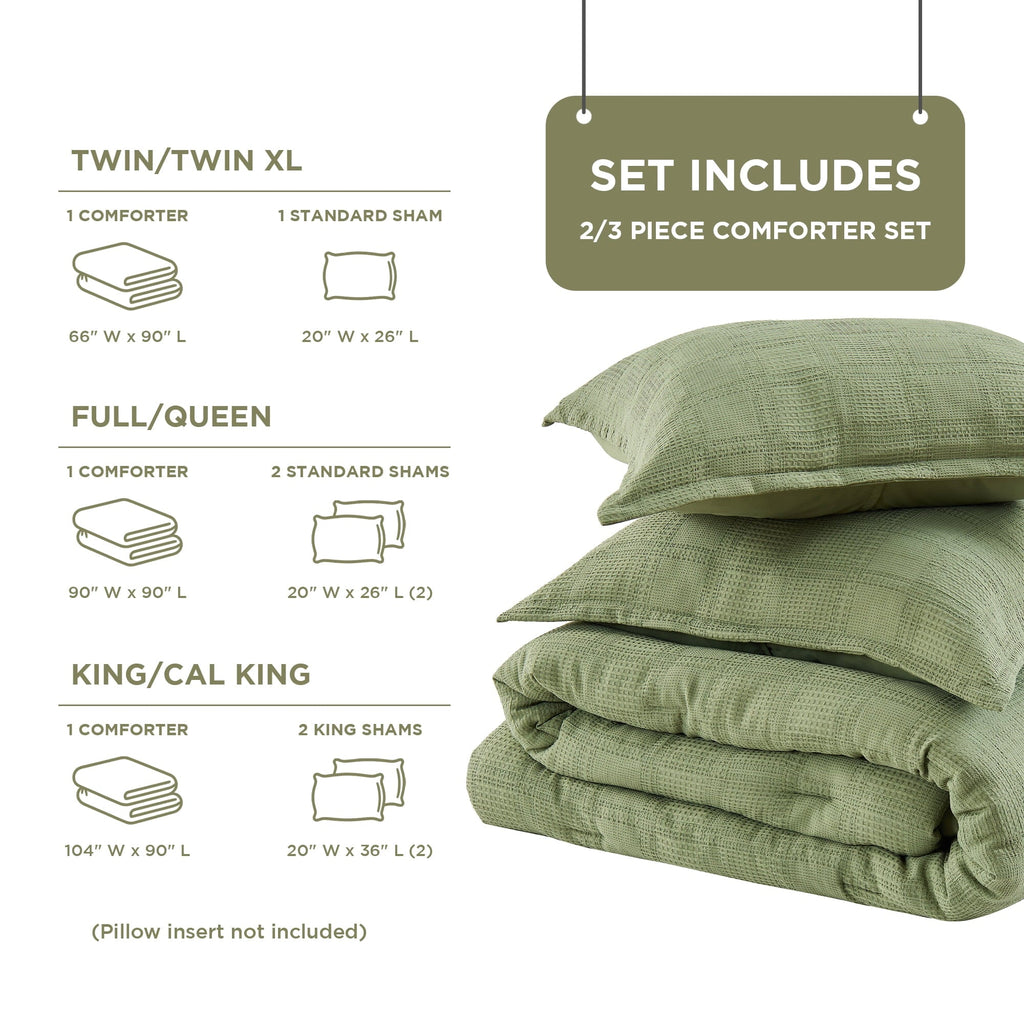 Fluffy Down Alternative Waffle Weave Comforter Set Full/Queen Size, Lightweight & Breathable Comforter Bet Set for All Season, 3-Piece Textur... - Hypoallergenic Ultra-Fluffy Quilt for Winter Detail