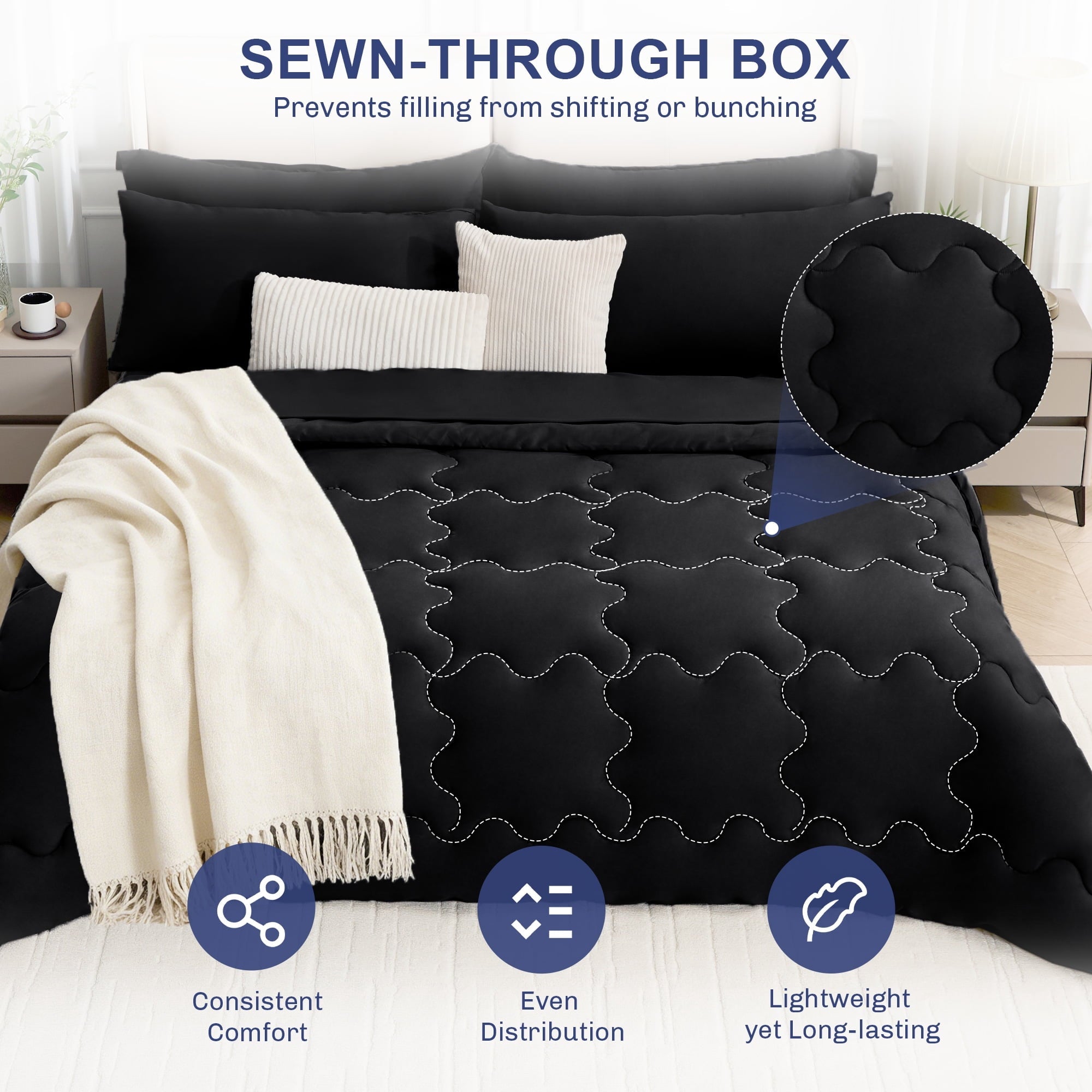 Heavyweight Warmth 7 Pieces Comforter Set Full，Bed in A bag，All Seasons Bedding sets with Comforter,Fitted Sheet,Flat Sheet,Pillowcases ... - All-Season Down Alternative Comforter Insert Detail