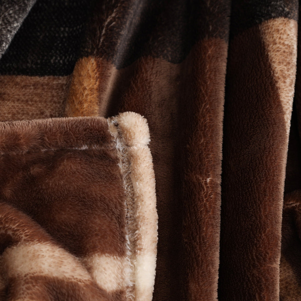 Reversible Sherpa Printed Velvet Plush Super Soft Throw Blanket, Oversized, Shelton Brown Plaid - Cozy Fleece Throw Blanket for Couch & Bed Detail
