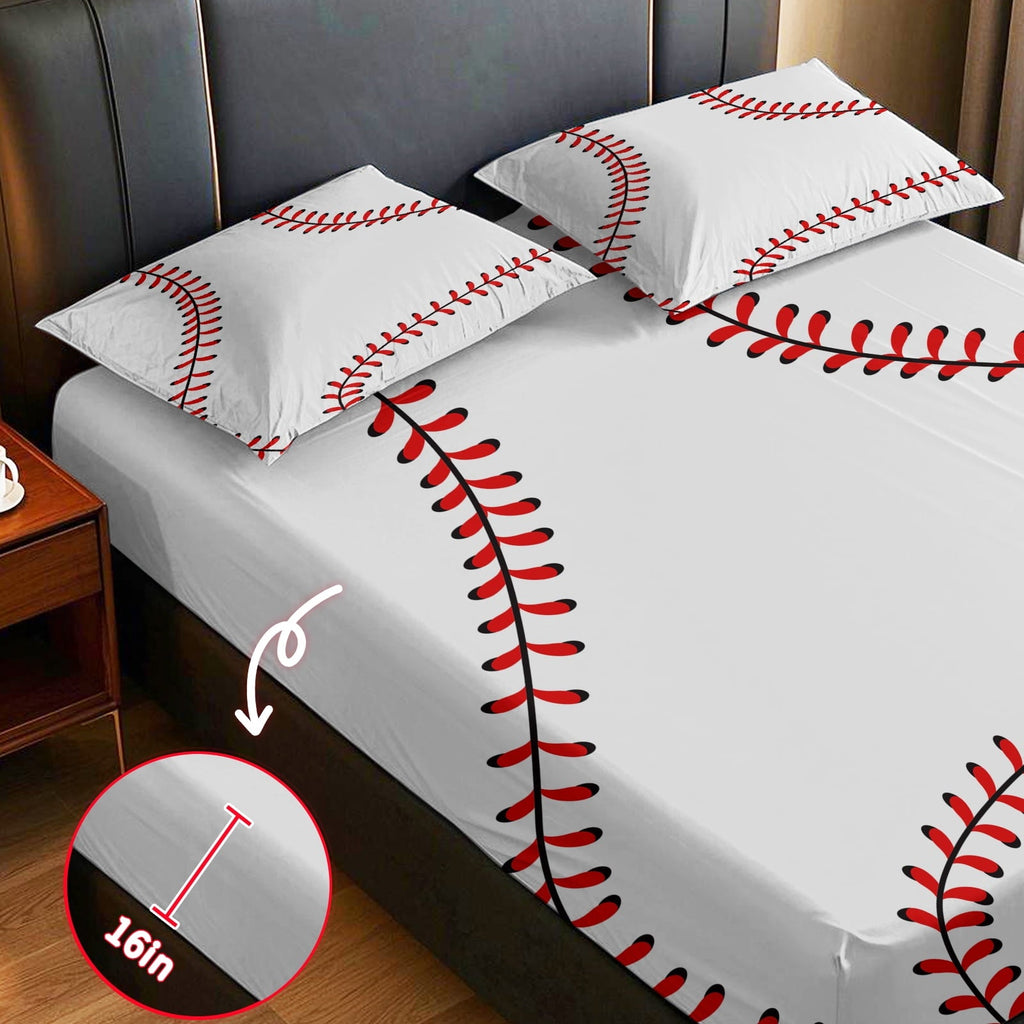 Cooling Sateen Baseball Sheet Set Sports Theme Bedding Set for Kids 3D Baseball Pattern Bed Sheets Baseball Games Bed Sheet Set Room... - Premium Ultra-Soft Pillowcase Pair for Sleeping Detail