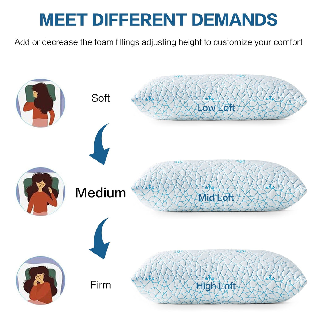 Decorative Plump Cooling Memory Foam Queen Pillows Set of 2,Adjustable Support & Heat Dissipation Tech for Side,Back,Stomach & Hot Sle... - Decorative Throw Pillow Cushion for Sofa & Bed Detail
