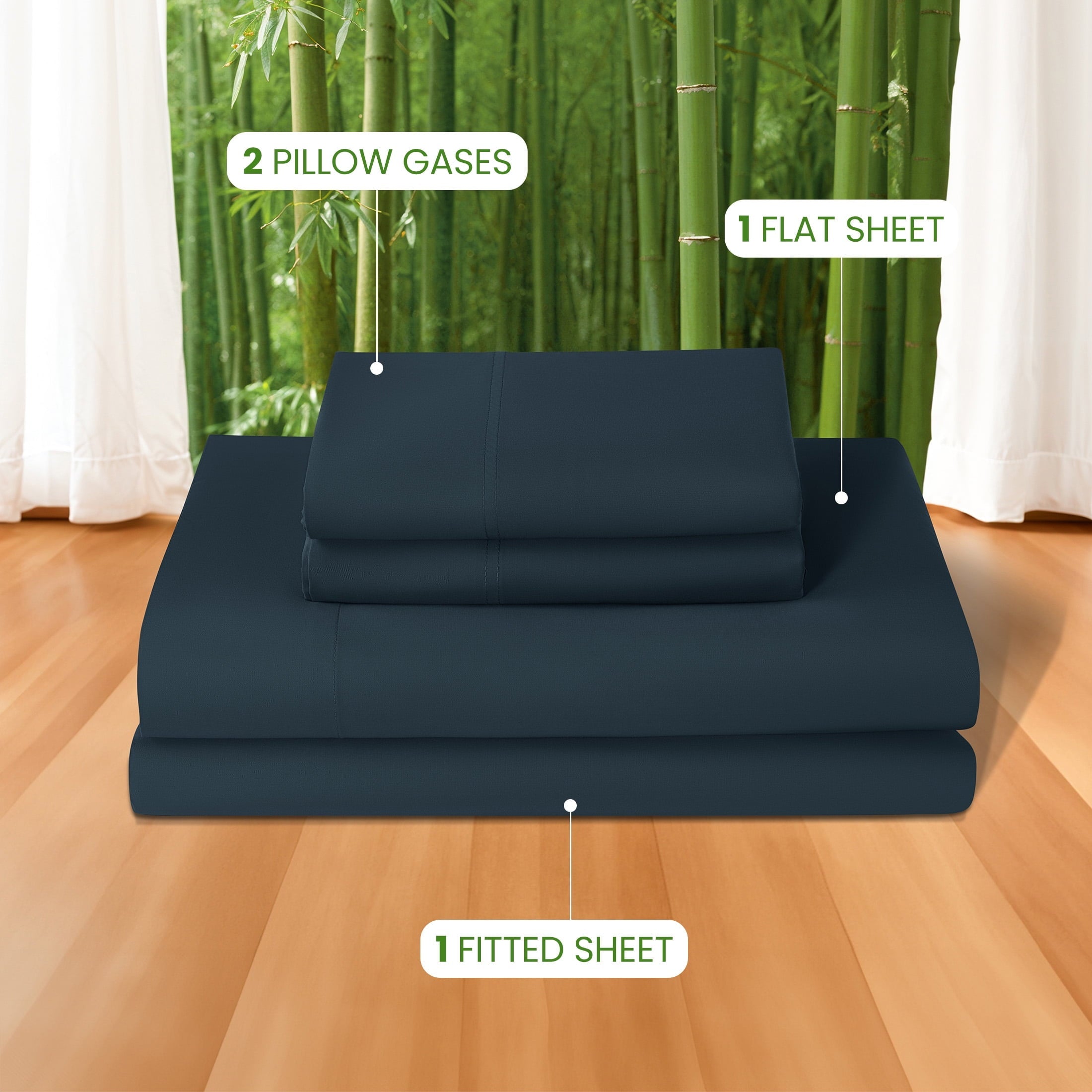 Wrinkle-Resistant 100% Organic Luxurious Bamboo Sheets, Queen Sheet Set 4-Piece with 16" Deep Pocket, Silky Smooth Luxury Bed Sheets, N... - Breathable Egyptian Cotton Flat & Fitted Sheets Detail