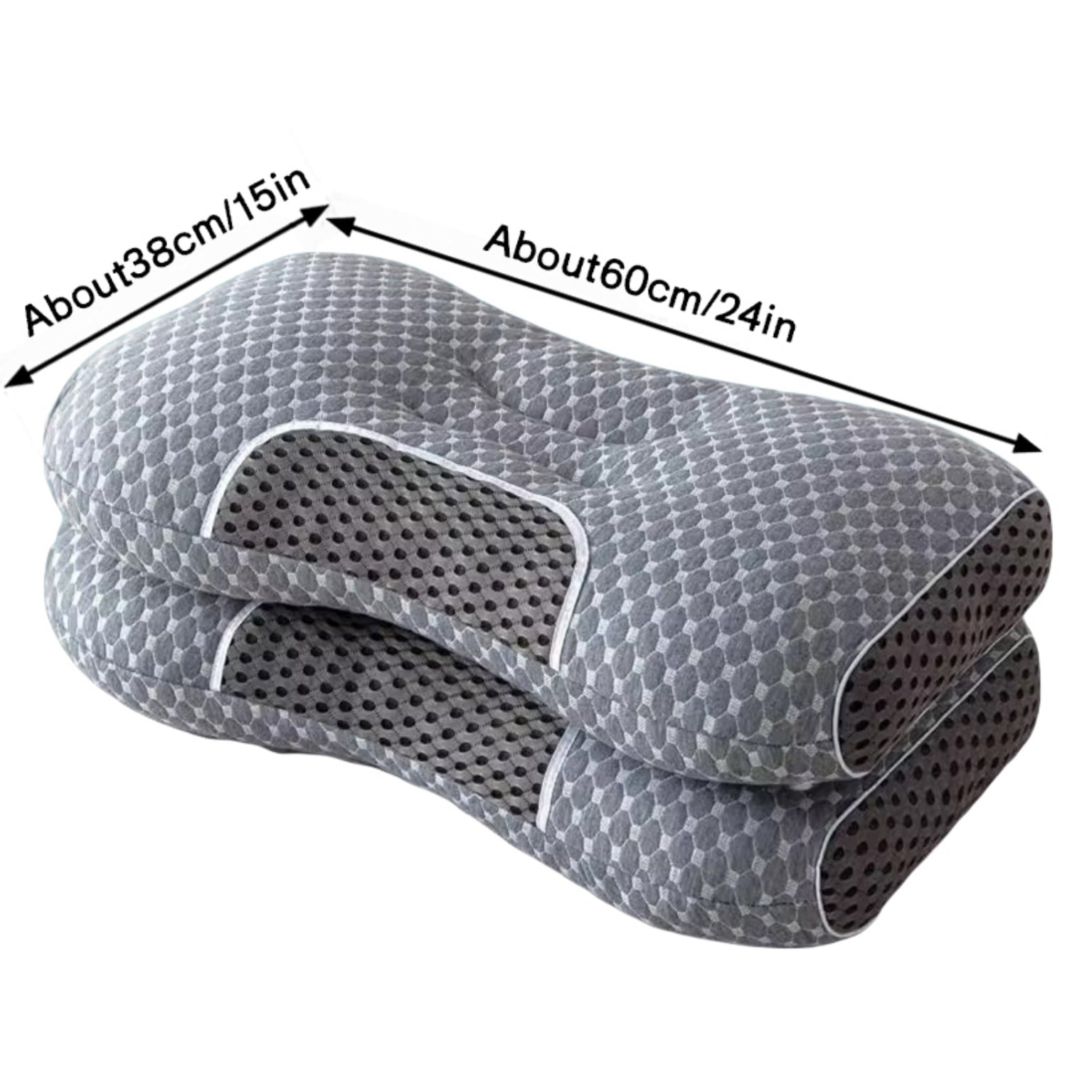 Orthopedic Support 2-Piece Set - 24"x15" Gray Bed for Back, Side, Stomach Sleepers - Ergonomic Memory Foam Pillow for Neck Pain Support Detail