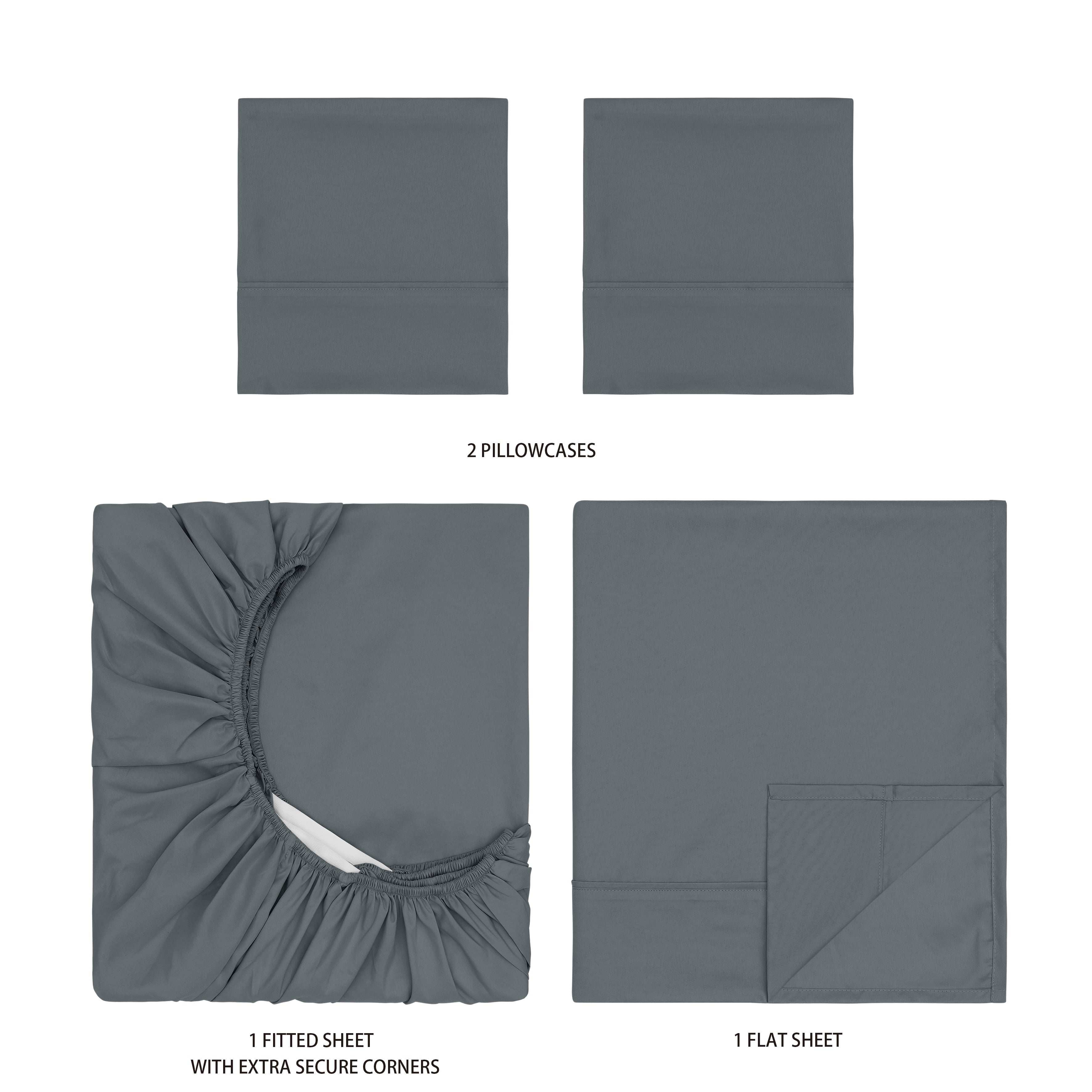 Ultra-Soft Super Soft Brushed Microfiber Bed Sheet Set, Soothing Gray, Queen, 4 Piece - Breathable Egyptian Cotton Flat & Fitted Sheets Detail