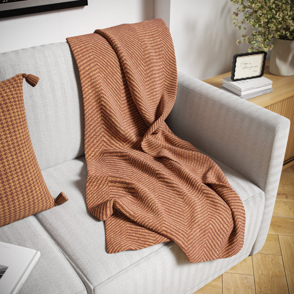 Super Soft Flannel Beautiful Rust Woven Herringbone Throw , 50" x 60" - Super Soft Reversible Sherpa Flannel Blanket Detail