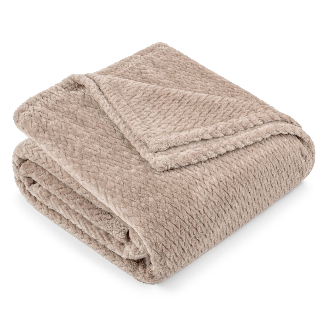 Lightweight Warm Soft Fleece Taupe Tan Throw Blanket for Couch, Lightweight Plush Warm Blankets for Bed, Fuzzy Cozy Flannel Blanket Th... - Luxury Knitted Decorative Throw Blanket with Fringes Detail
