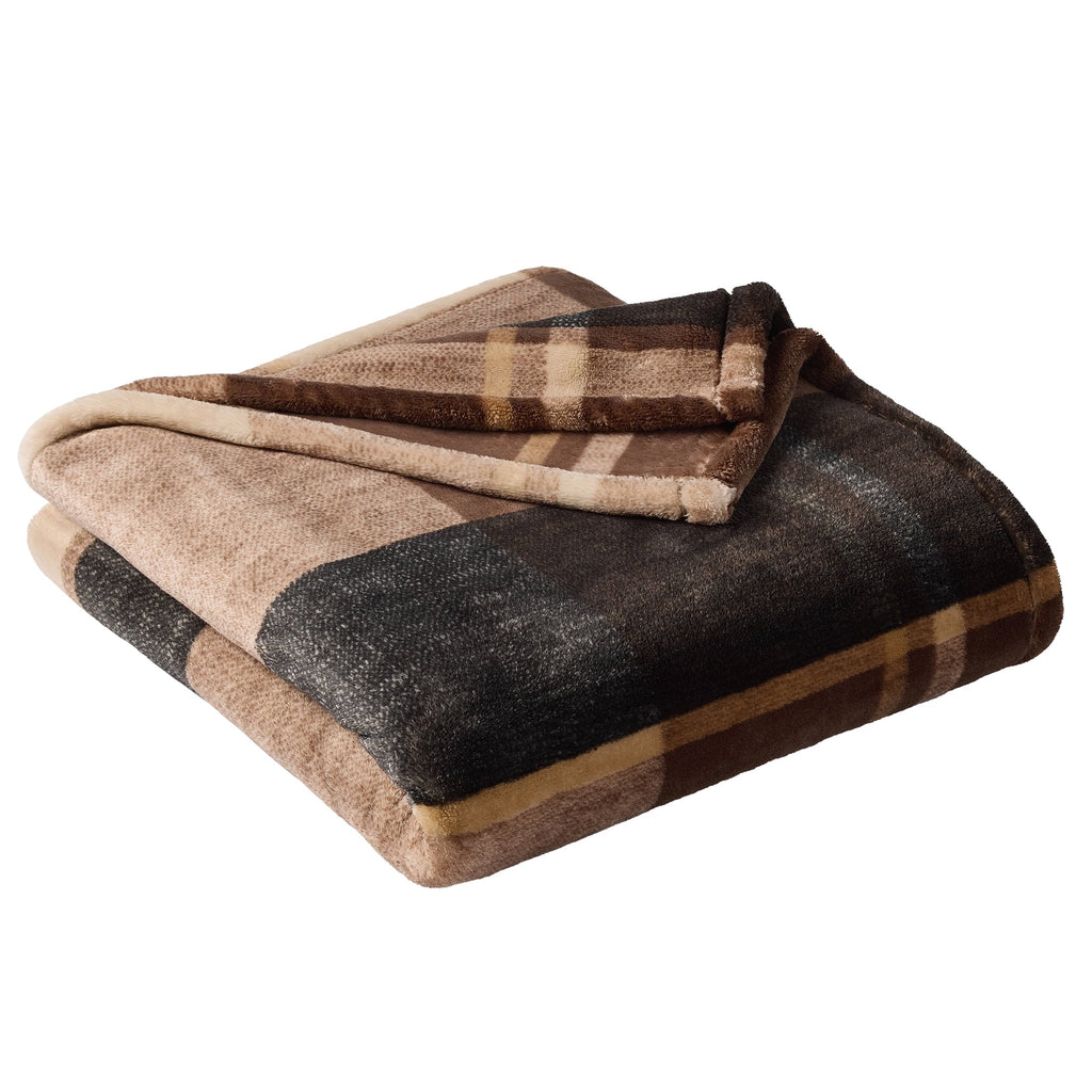 Reversible Sherpa Printed Velvet Plush Super Soft Throw Blanket, Oversized, Shelton Brown Plaid - Cozy Fleece Throw Blanket for Couch & Bed Detail