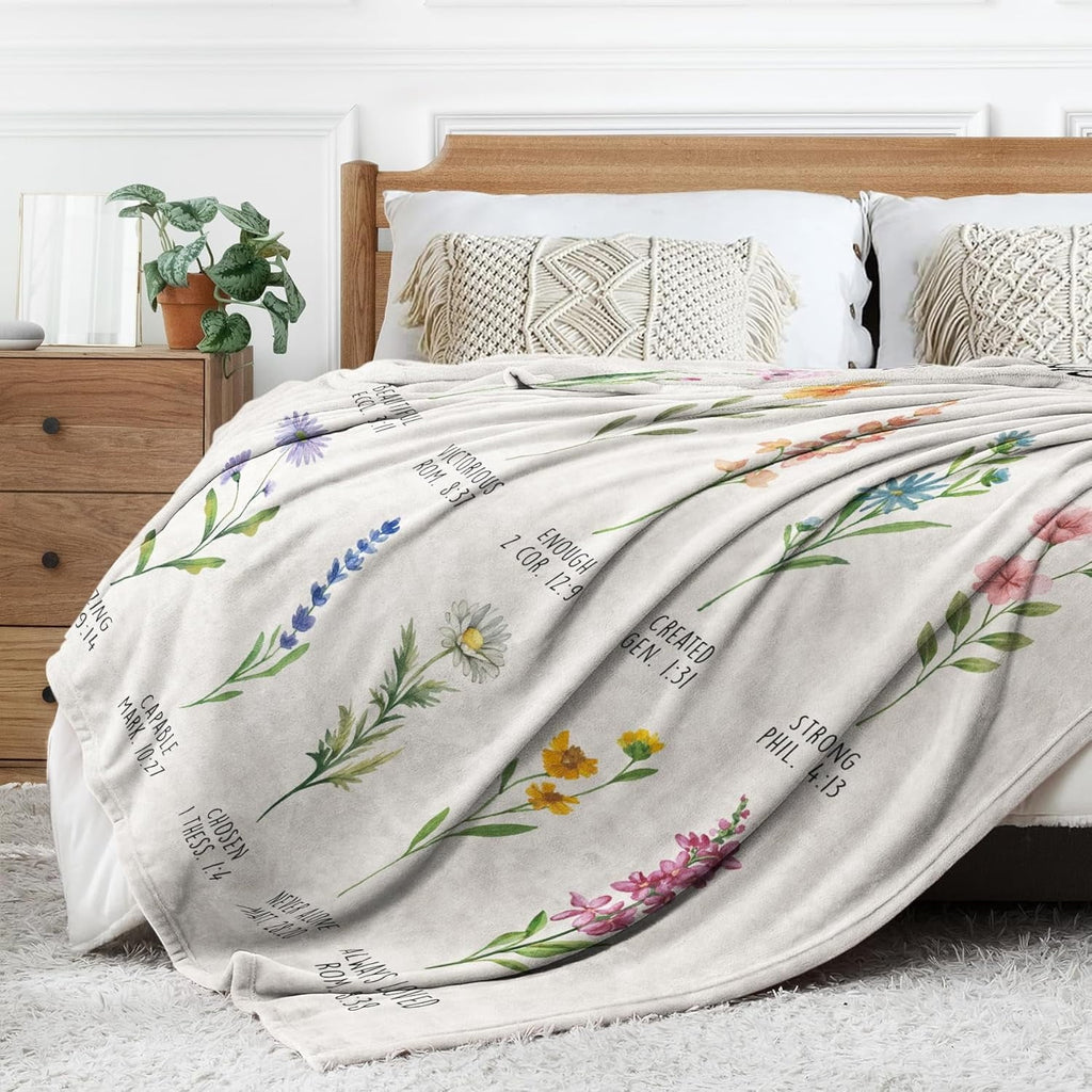 Reversible Sherpa Christian Gifts for Women, Christian Blanket with Flowers, Birthday Gifts for Women, Inspirational, Religious Gifts f... - Super Soft Reversible Sherpa Flannel Blanket Detail
