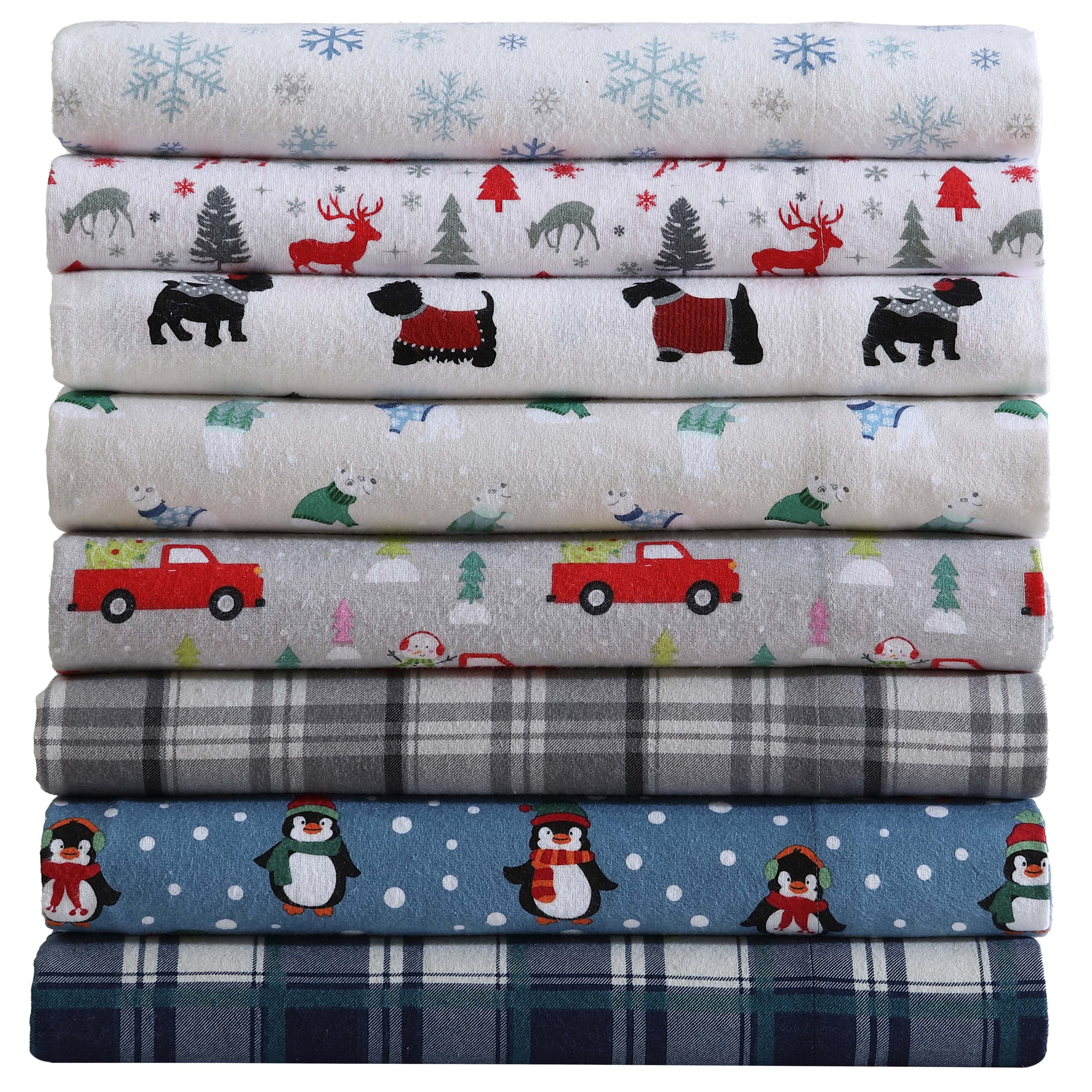 Premium Egyptian Cotton Winter Nights Cotton Flannel Sheet Set, King, Holiday Bears - Breathable Egyptian Cotton Flat & Fitted Sheets Detail