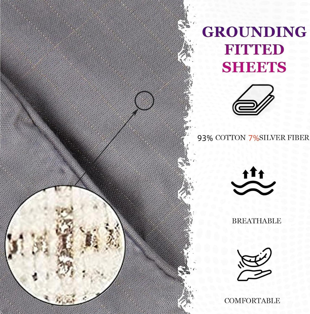 Premium Egyptian Cotton Grounding Fitted Sheet Kit Queen Size, Deep Pocket Fitted Sheet, Organic Cotton 7% Silver Fiber, Conductive Bed Cover... - Breathable Egyptian Cotton Flat & Fitted Sheets Detail
