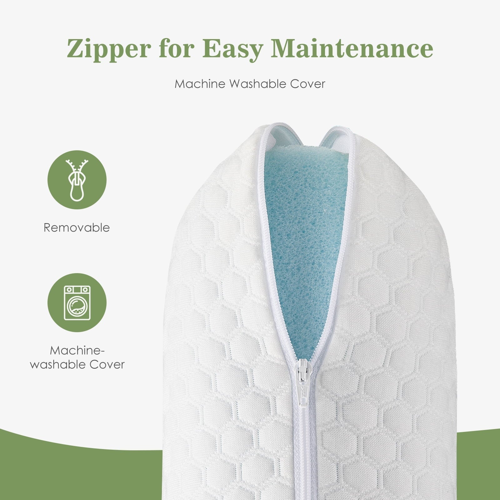 Ergonomic Memory Foam Memory Foam Pillow for Sleeping, 24"D x 16"W x 4.7"H, Soft Supportive Hotel Pillow for Bed, Washable Cover, Set of 2 - Ergonomic Memory Foam Pillow for Neck Pain Support Detail