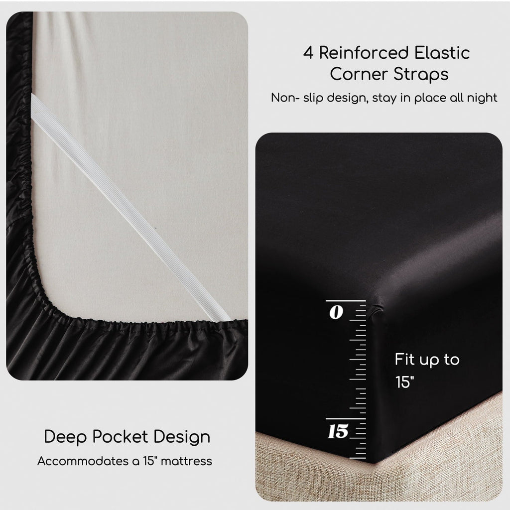Breathable Luxury Set Queen 4 Pcs, Silky Elegant Luxurious Queen Size Bed s, with Flat , Deep Pocket Fitted for Mattress and Matching P... - Luxury Bed Sheet Set with Deep Pockets Detail