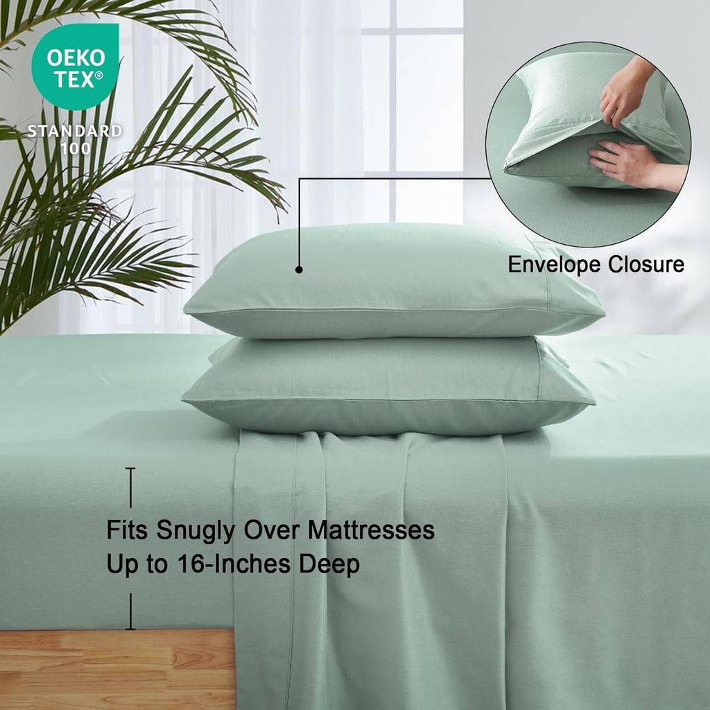 Wrinkle-Resistant Bamboo Bed Sheet Sets, 4 Pieces King Silky Soft Bedding Sheets, 1800 Thread Count 16 Inch Deep Pockets, Sage Green - Luxury Bed Sheet Set with Deep Pockets Detail