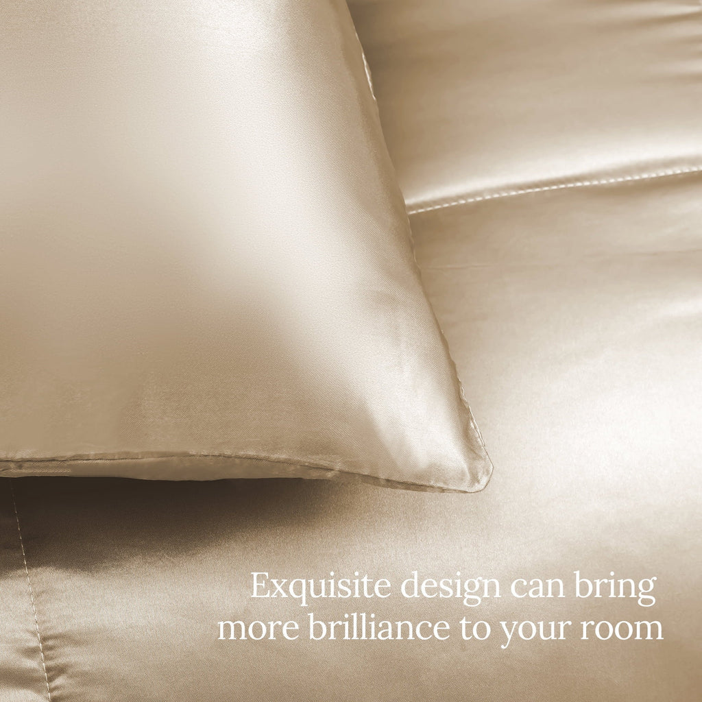 Heavyweight Warmth 3-Piece Reversible Silky Soft King Size Comforter Bedding Set, Luxurious Satin Comforters with 2 Satin Pillowcases, L... - Luxurious Quilted Duvet Cover Set Detail