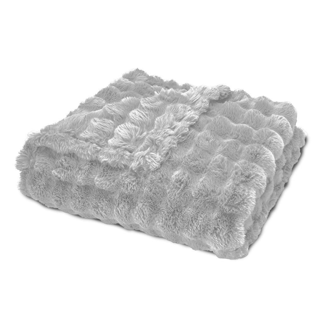 Reversible Sherpa Serenade Gray Textured Faux Fur Throw Blanket, 50 x 70 - Lightweight Plush Warm Blanket for All Seasons Detail