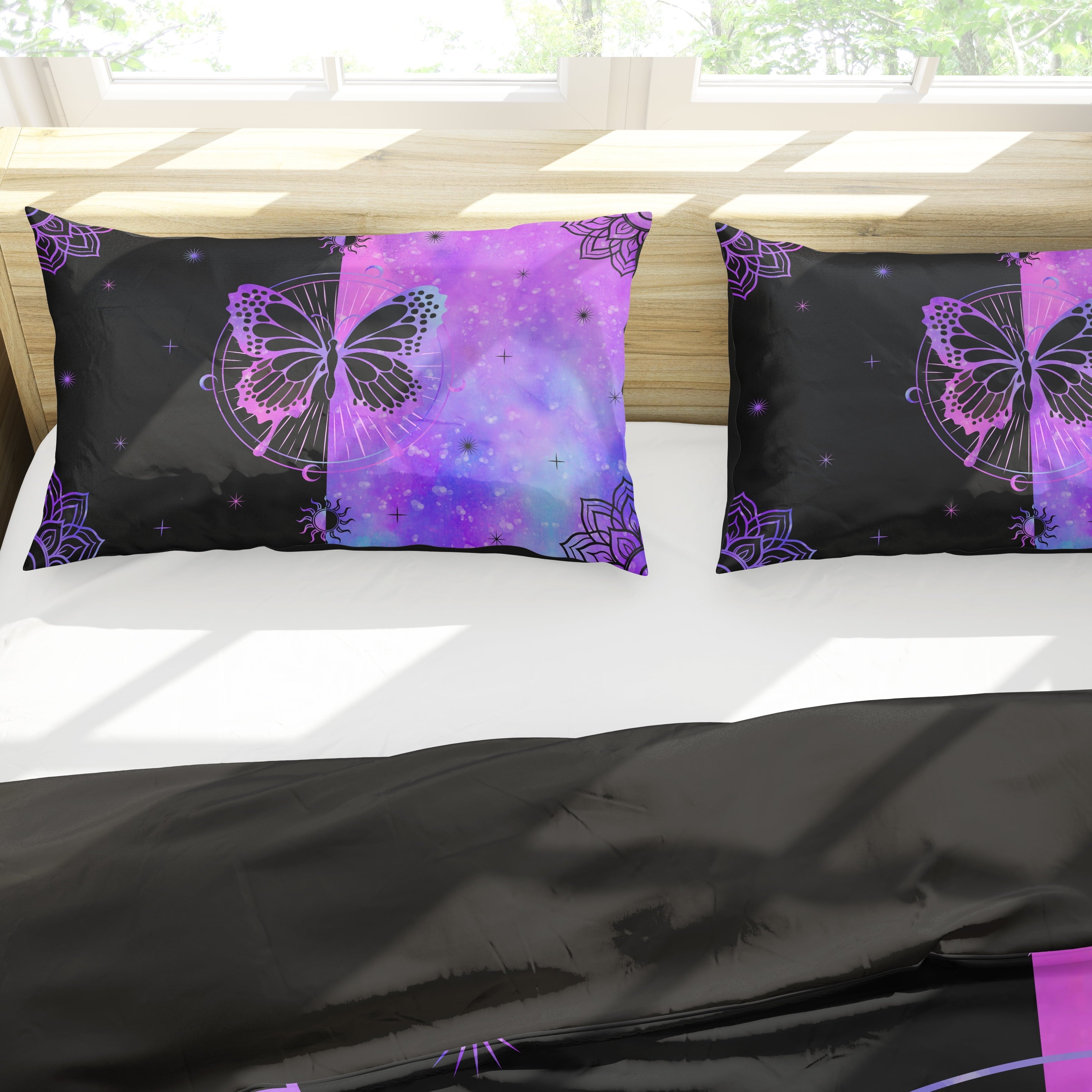 All-Season Butterfly Comforter Set Full Size for Girls Kids Teens Black Blue Purple Tie Dye Bedding Set 3 Pieces - Luxurious Quilted Duvet Cover Set Detail