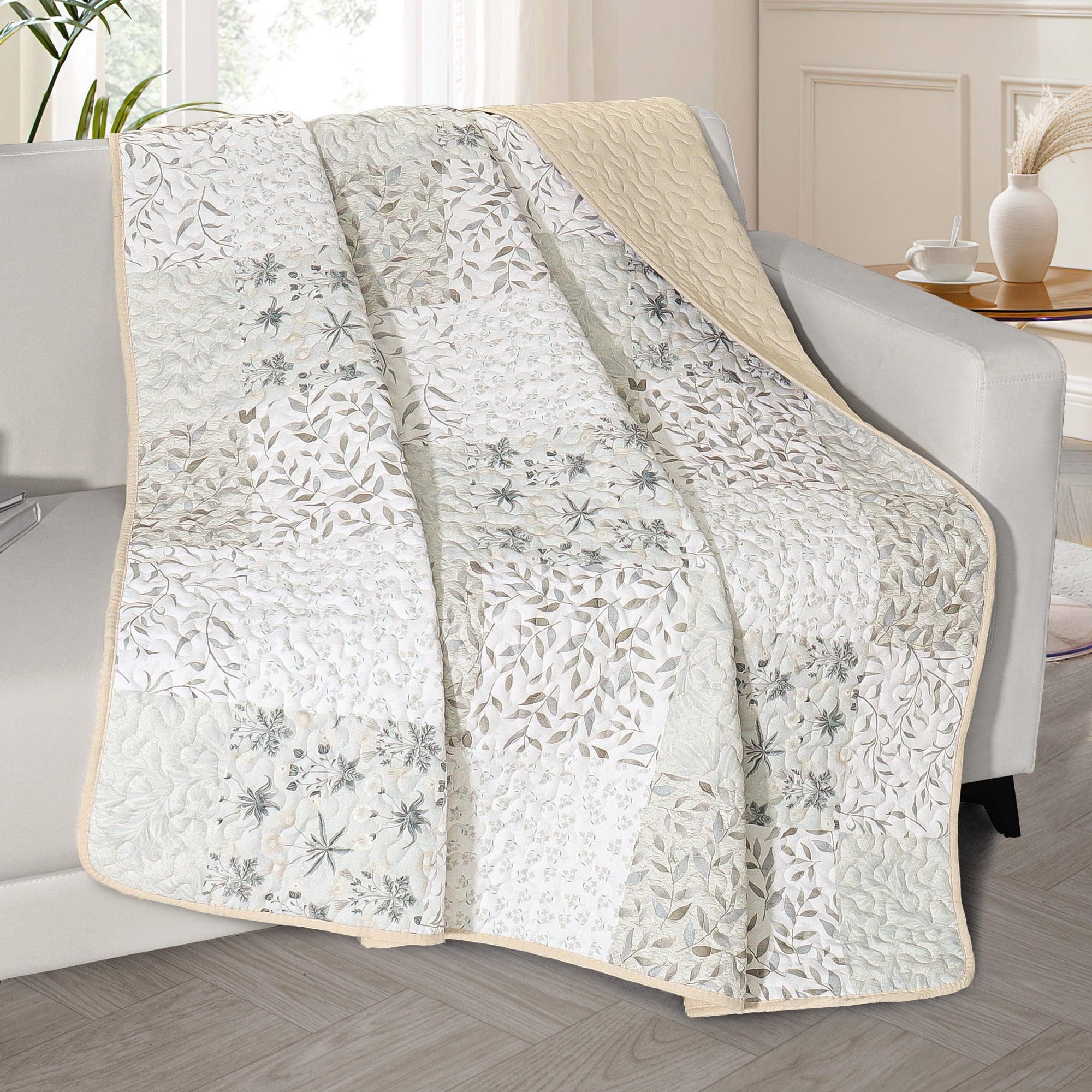 Decorative Knitted Microfiber Boho Patchwork Pattern Quilted Throw Blanket for Bed/Couch/Sofa, Soft and Lightweight (50"x 60", Grey) - Lightweight Plush Warm Blanket for All Seasons Detail