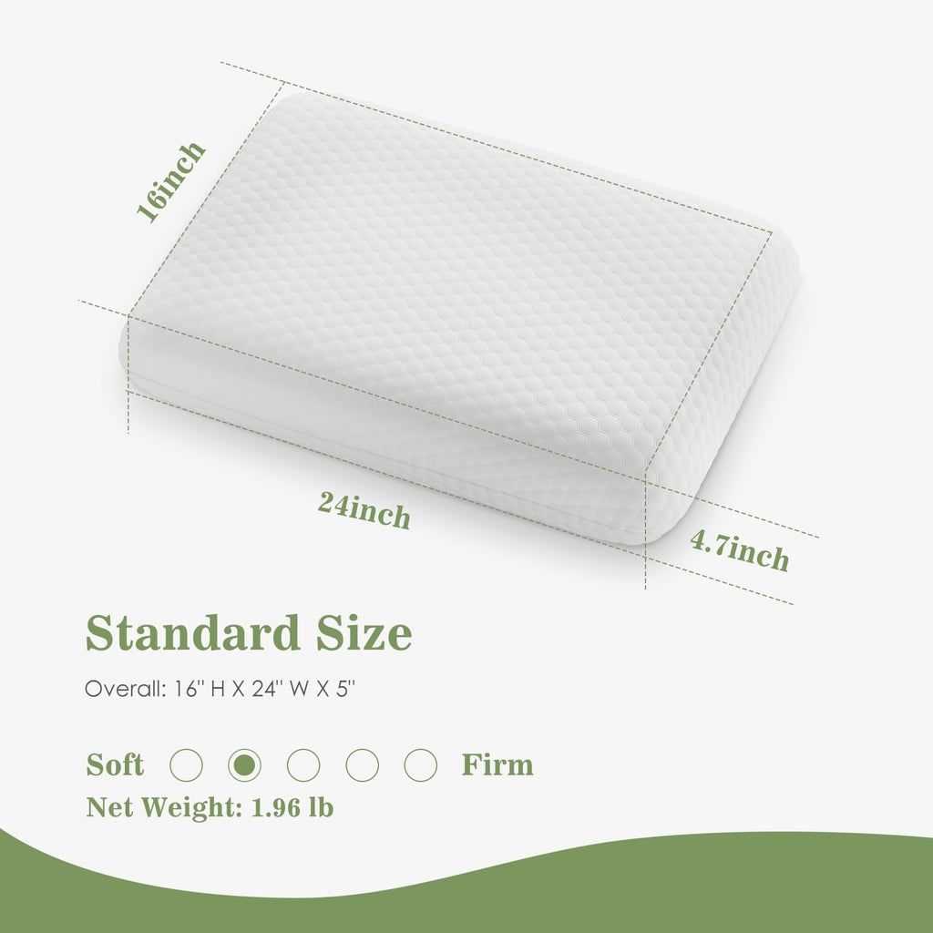 Ergonomic Memory Foam Memory Foam Pillow for Sleeping, 24"D x 16"W x 4.7"H, Soft Supportive Hotel Pillow for Bed, Washable Cover, Set of 2 - Ergonomic Memory Foam Pillow for Neck Pain Support Detail