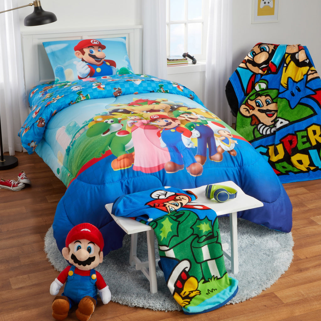 Reversible Sherpa Kids Fleece Throw Blanket 46x60, Nintendo - Super Soft Reversible Sherpa Flannel Blanket Detail