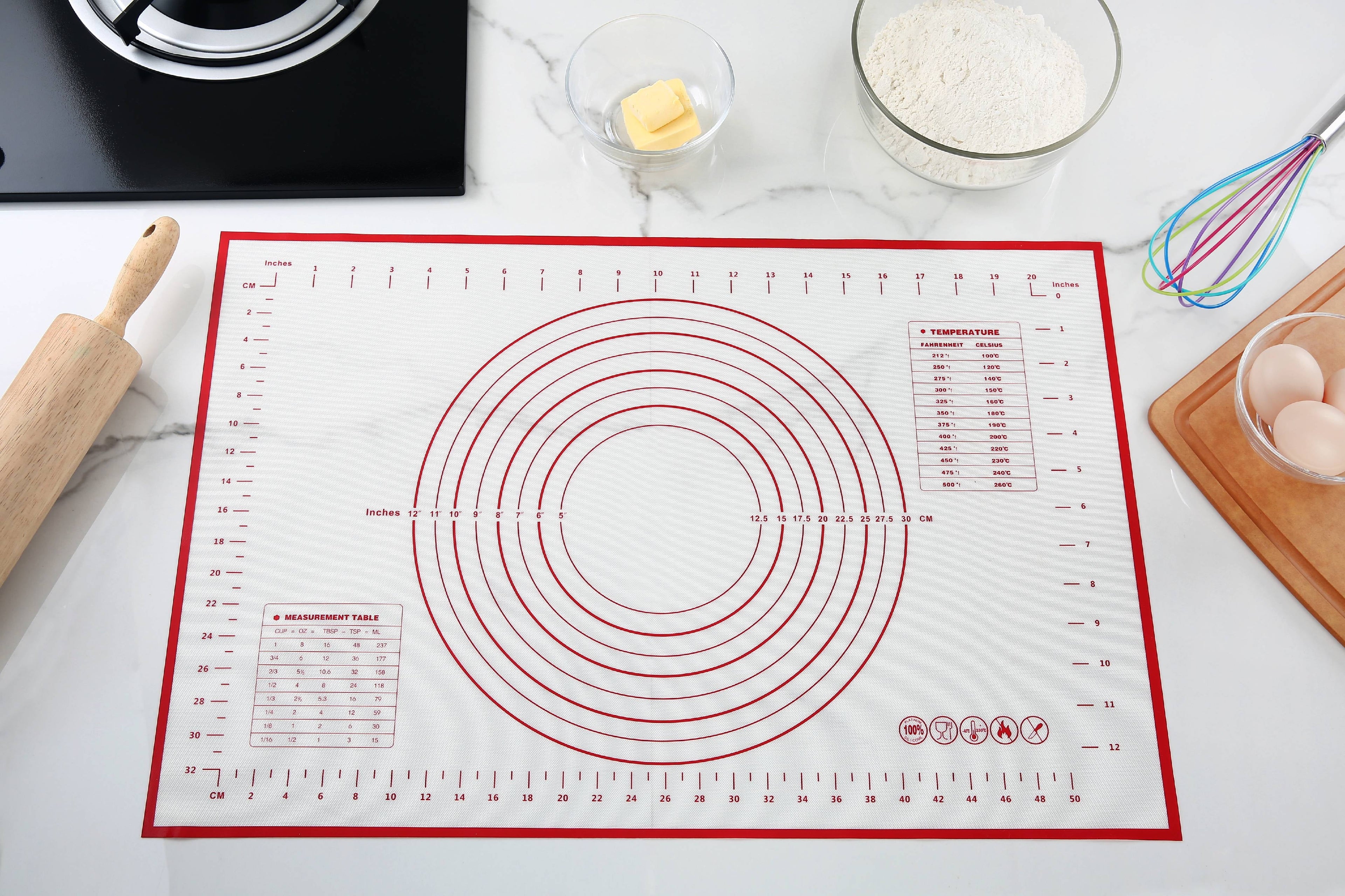 Innovative Reusable Silicone 24"x 18" Pastry Mat with Measurements - Multi-Functional Manual Food Chopper & Slicer Detail
